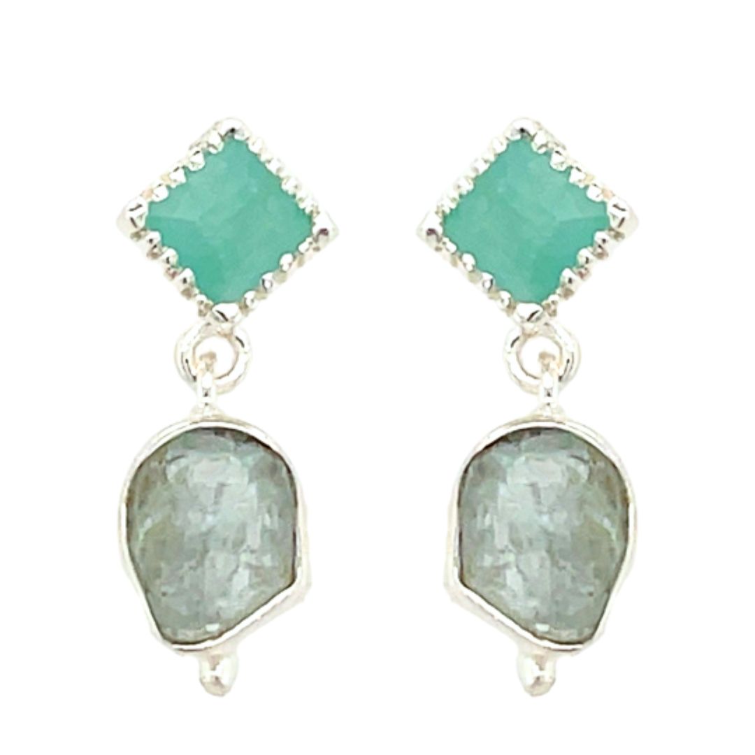Aquamarine & Amazonite Sterling Silver Post Earrings – Elegant Dangle Earrings for Women, Perfect for Weddings, Parties & Everyday Wear