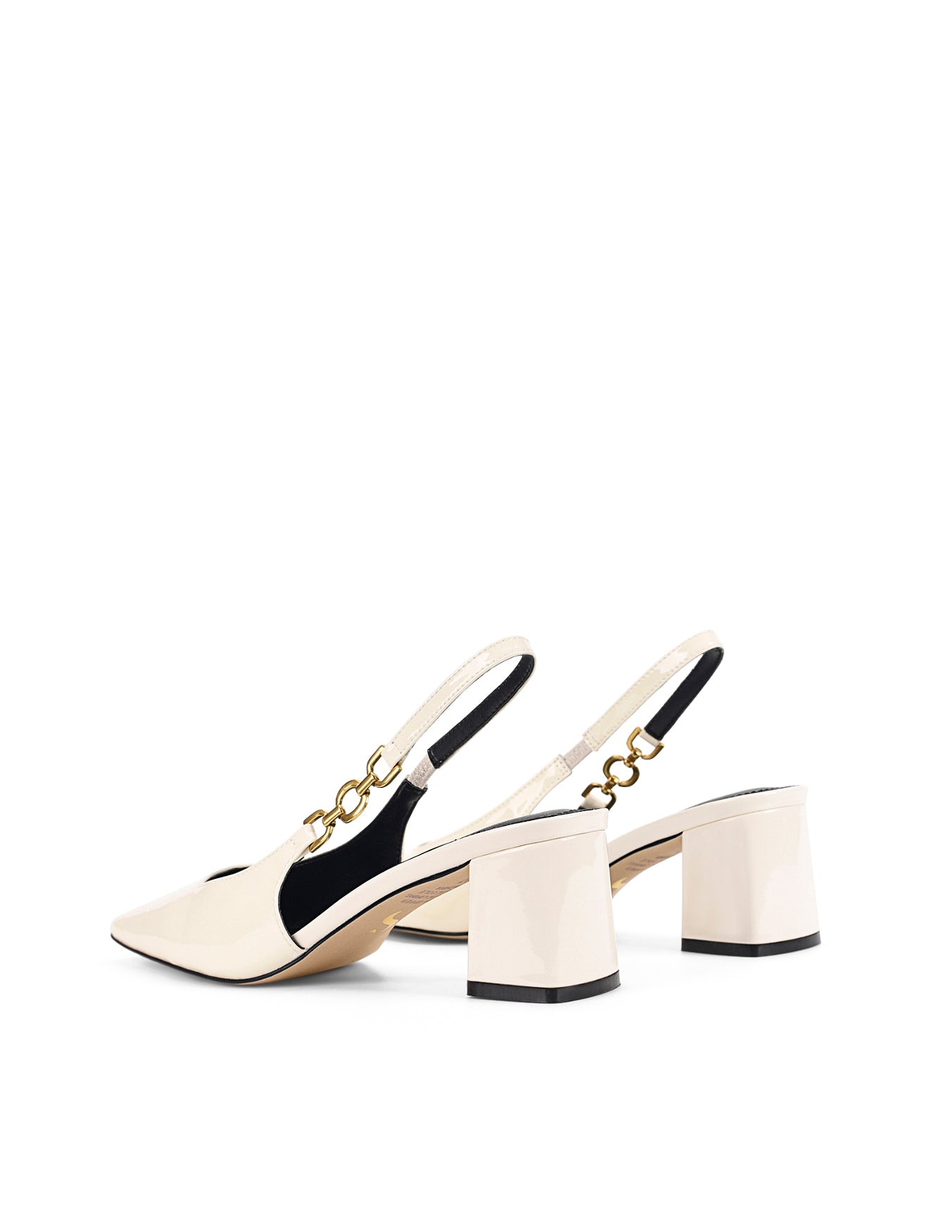 Renee Women's Slingback Block Heel Sandals - Chalk White Patent Leather Dress Shoes for Wedding, Party & Office Wear