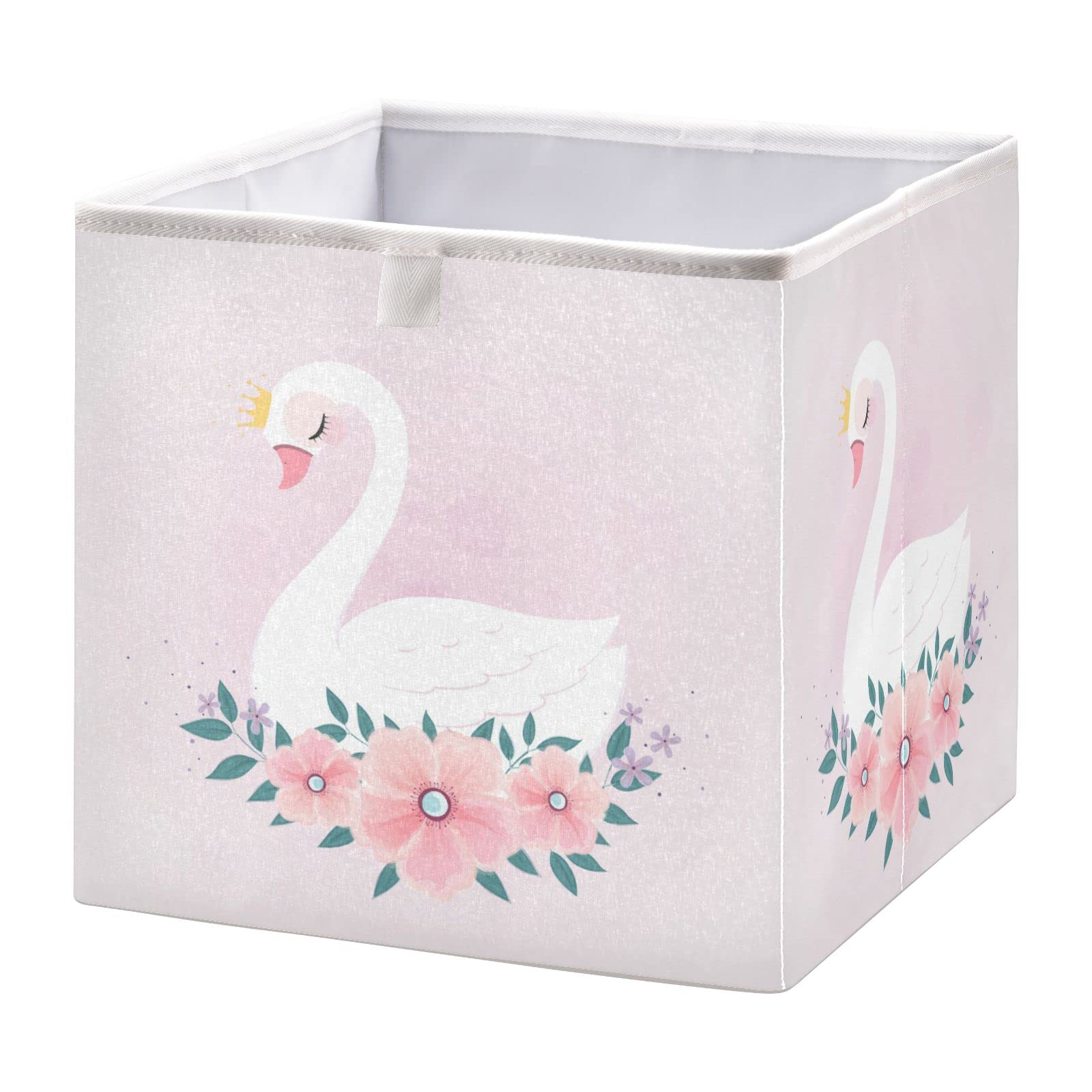 Foldable Collapsible Storage Baskets - 16 x 11 Inch Swan Design Fabric Storage Bins for Shelves, Closet, Pantry, Bathroom & Nursery Organization - Perfect for Toys, Blankets & Home Decor Storage