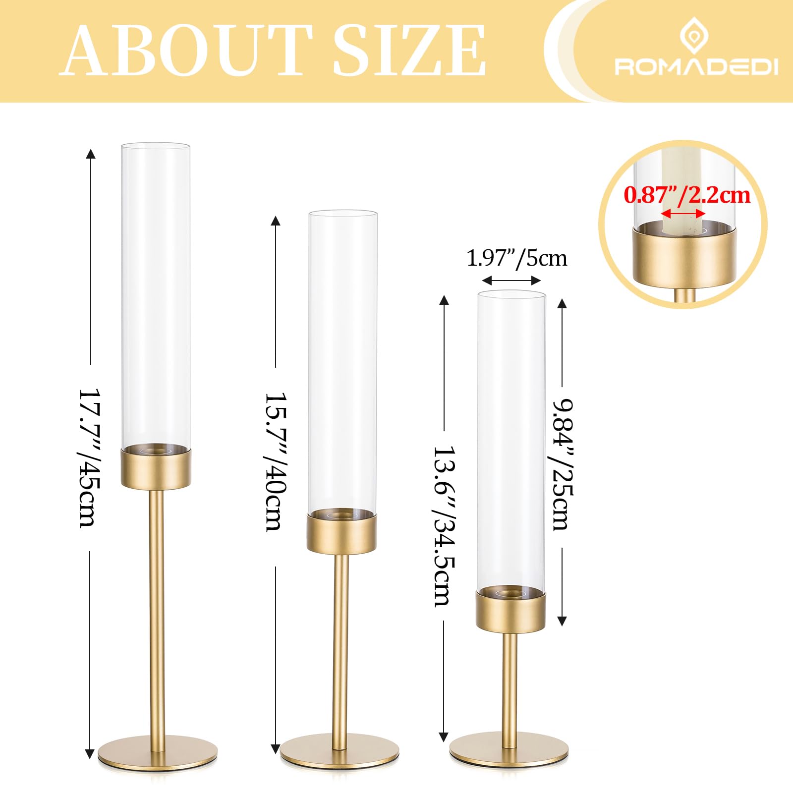 18-Piece Gold Glass Hurricane Candle Holders - Tall Clear Cylinder Taper Candle Holders Bulk Set for Wedding Centerpiece, Party Decor, Christmas & Home Decoration - Perfect for Dining Table, Fireplace Mantel, and Holiday Displays