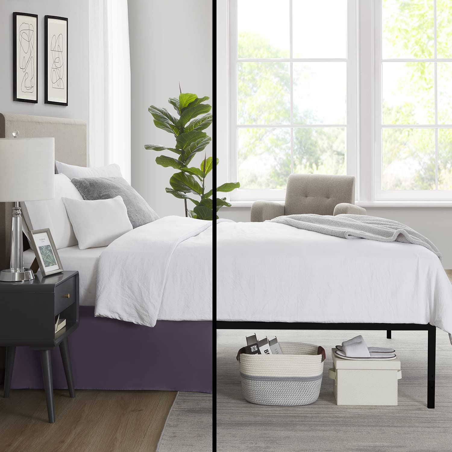 Nestl Dark Purple Full XL Bed Skirt - 14 Inch Drop Brushed Microfiber Hotel Quality Pleated Bed Skirt - Shrinkage & Fade Resistant - Perfect for Master Bedrooms, Guest Rooms & Luxury Hotels