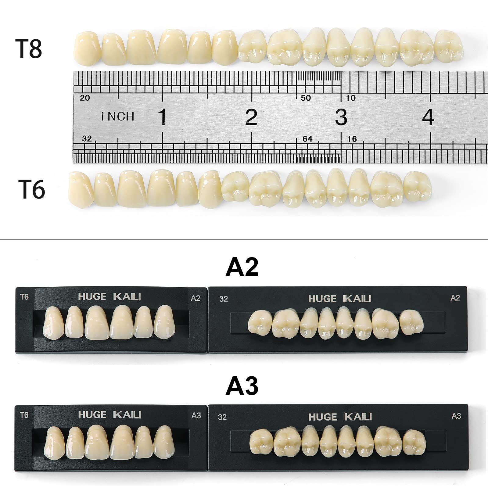 112 Pcs A2 T8 Shade Dental Acrylic Resin Teeth for Dentures - Synthetic Polymer Replacement Teeth for Halloween Costumes, Horror Props & DIY Crafts (4 Sets of 28pcs) - Perfect for Cosplay, Dental Practice & Special Effects Makeup