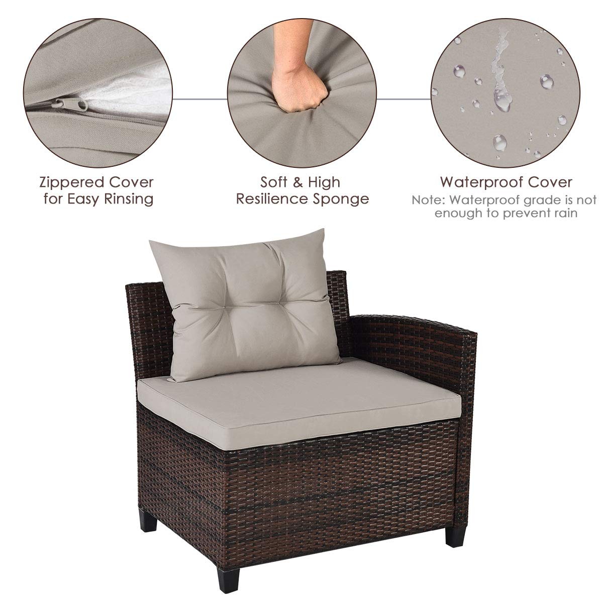 Tangkula 4-Piece Outdoor Patio Furniture Set - Modern C-Shaped Wicker Sectional Sofa with Cushions & Glass Coffee Table, Water-Resistant Rattan Deck Set for Garden, Poolside, Balcony, Backyard (Beige) | Perfect for Lounging, Entertaining & Relaxing Outdoors