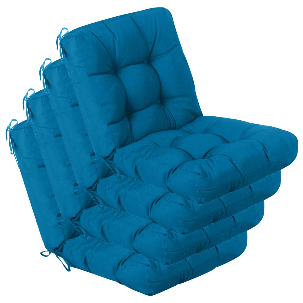 Premium Outdoor Seat & Back Chair Cushions - 4-Pack Tufted Pillows for Patio Furniture, Spring/Summer Seasonal Replacement (Peacock Blue) | Perfect for Garden, Poolside, Deck & Outdoor Lounging