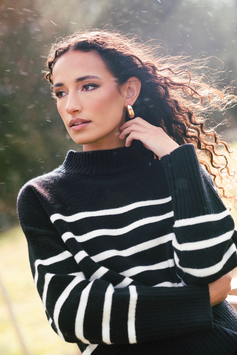 Alaska Black Stripe Funnel Neck Knit Jumper Sweater - Cozy Winter Pullover for Women, Perfect for Casual Outfits & Cold Weather Layering