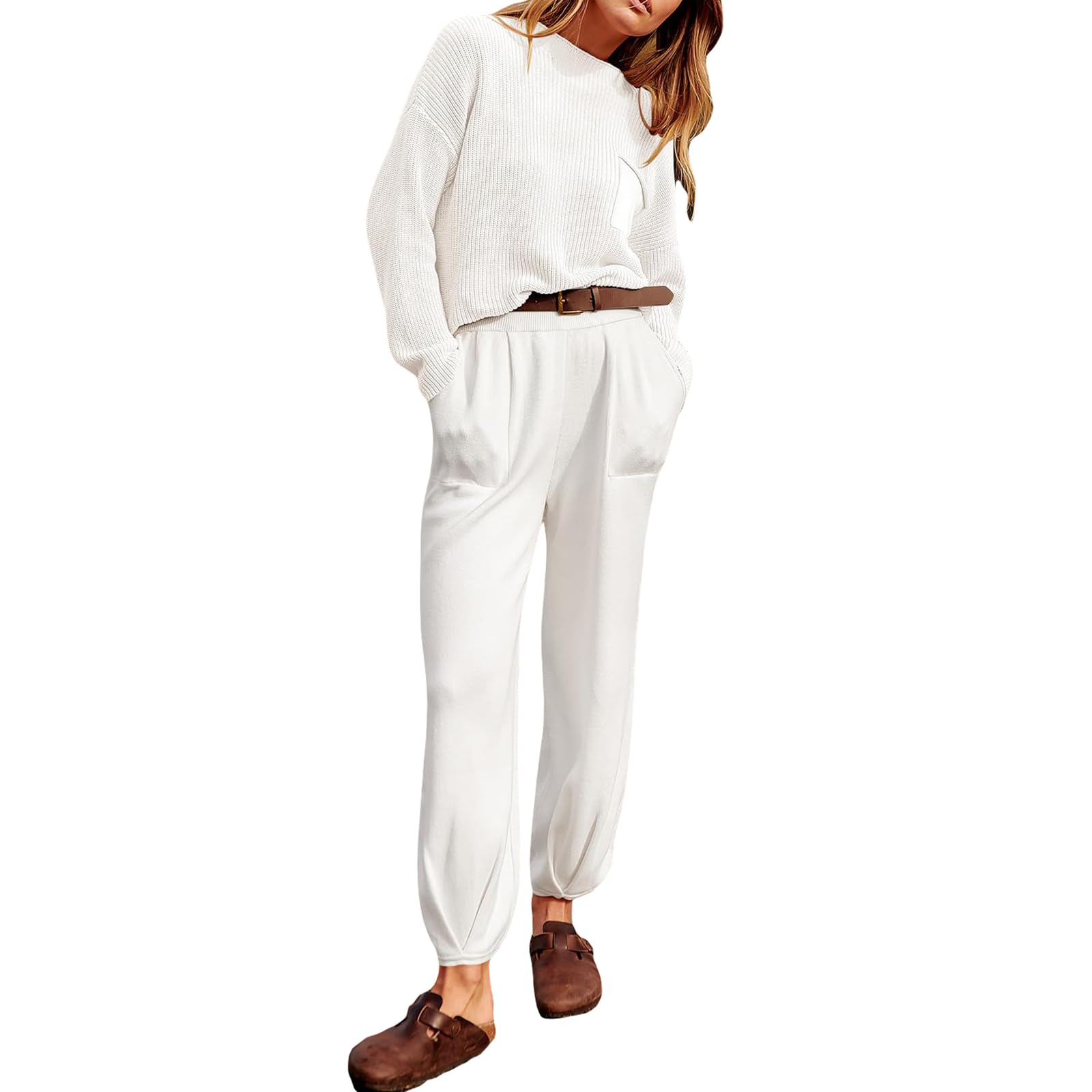 FeMereina Women's 2-Piece Sweater Set - Long Sleeve Knit Top & Loose Pants Matching Lounge Outfit - Cozy Fall Winter Tracksuit for Home, Office & Casual Wear