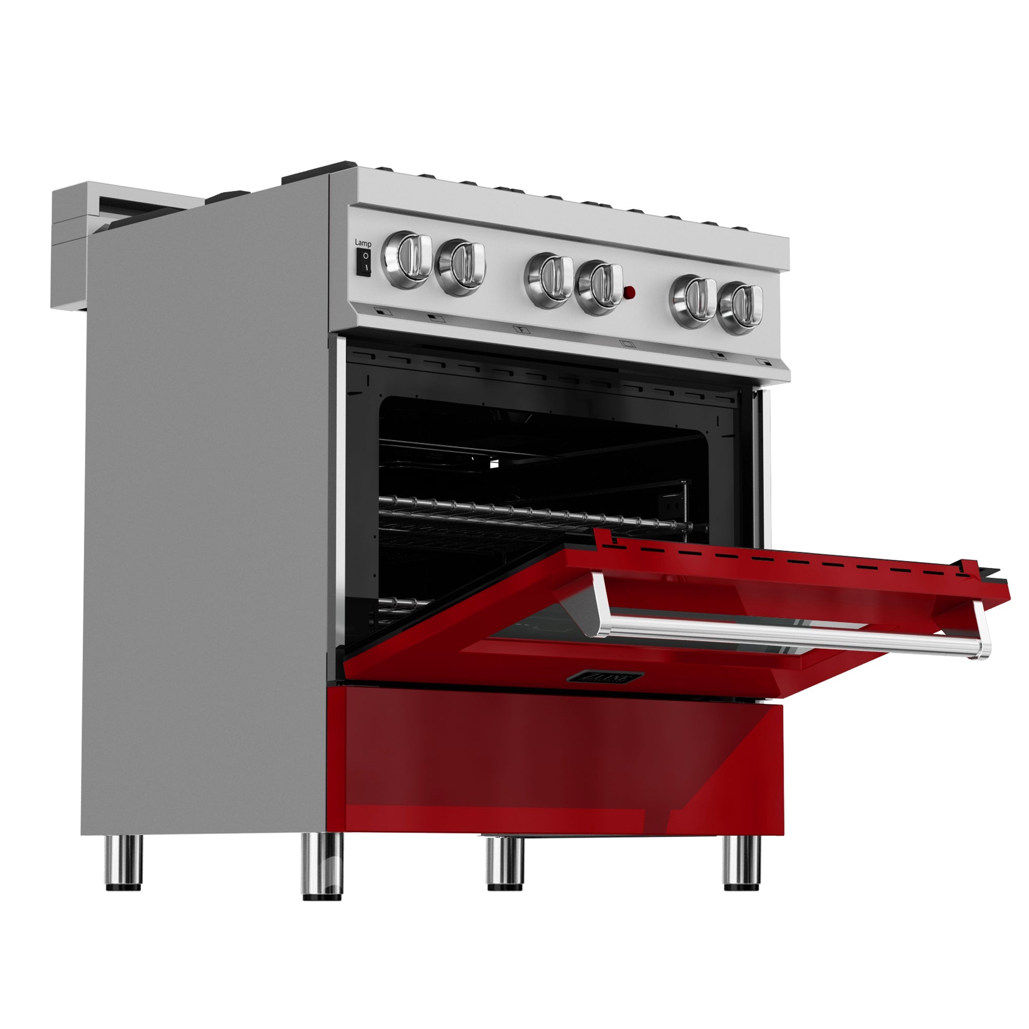 ZLINE 36 Inch 4.6 Cu.Ft Dual Fuel Range - 6 Burner Gas Cooktop & Electric Convection Oven - Satin Stainless Steel with Red Gloss Door (RAS RG 36) - Perfect for Modern Kitchens & Professional Cooking