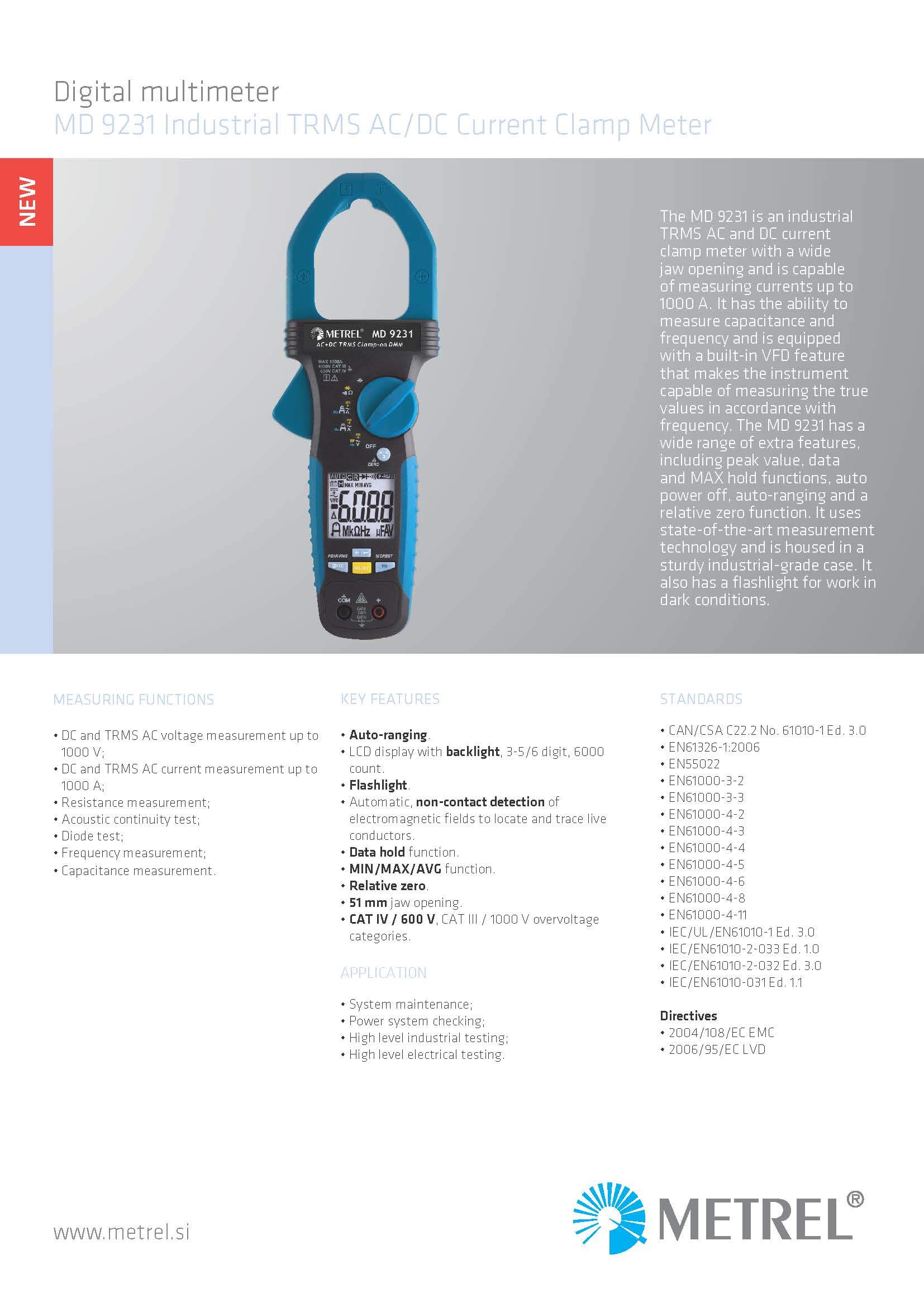 MD9231 Professional TRMS AC/DC Clamp Meter - Digital Multimeter for Industrial Electrical Testing, HVAC Maintenance & Automotive Diagnostics