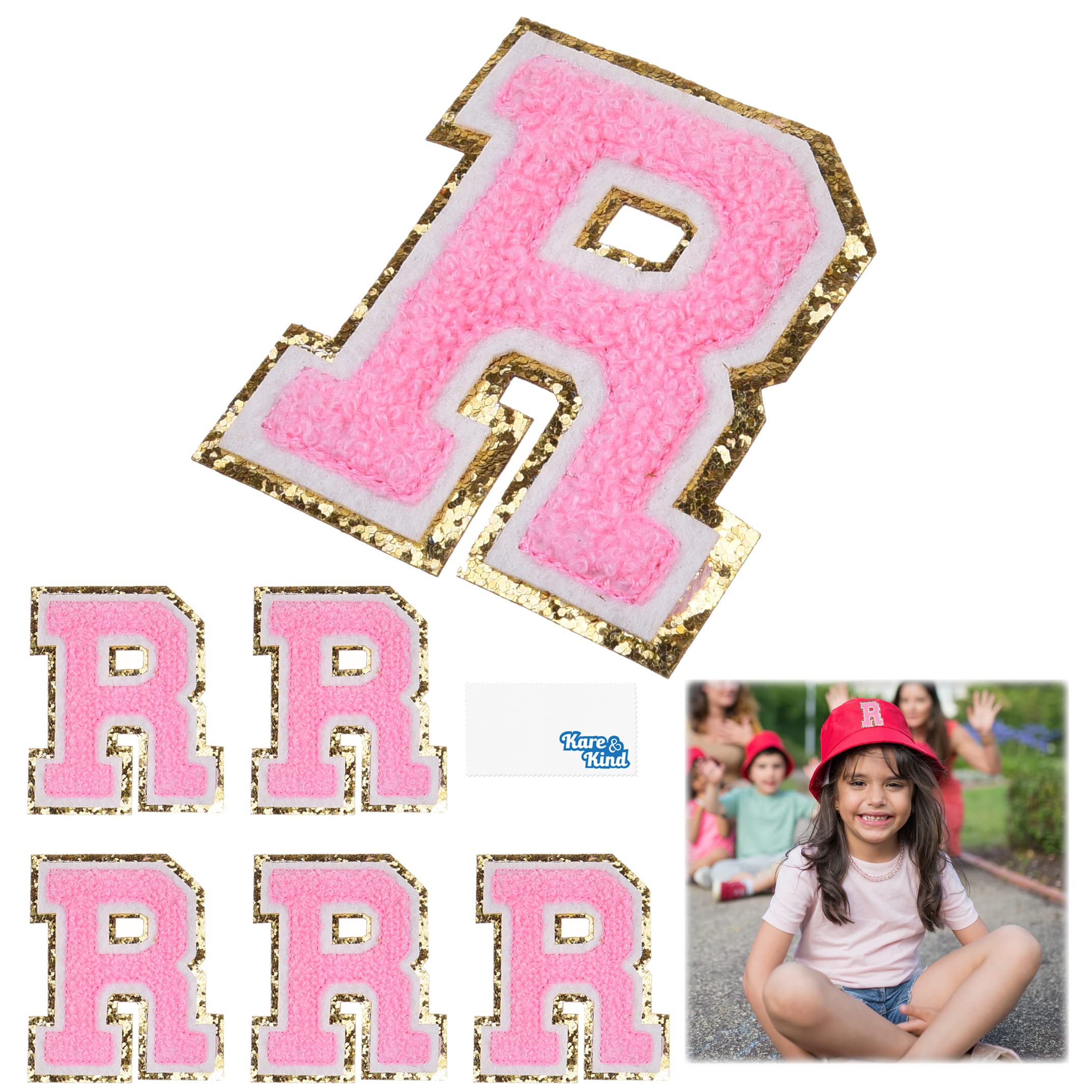 Kare & Kind Iron On Letter Patches - Chenille Embroidered Alphabet R Patch for Clothing, DIY Crafts & Customization - Perfect for Shirts, Jackets, Bags, Hats, Uniforms & Handmade Projects - Washable & Durable Sew On/Iron On Applique