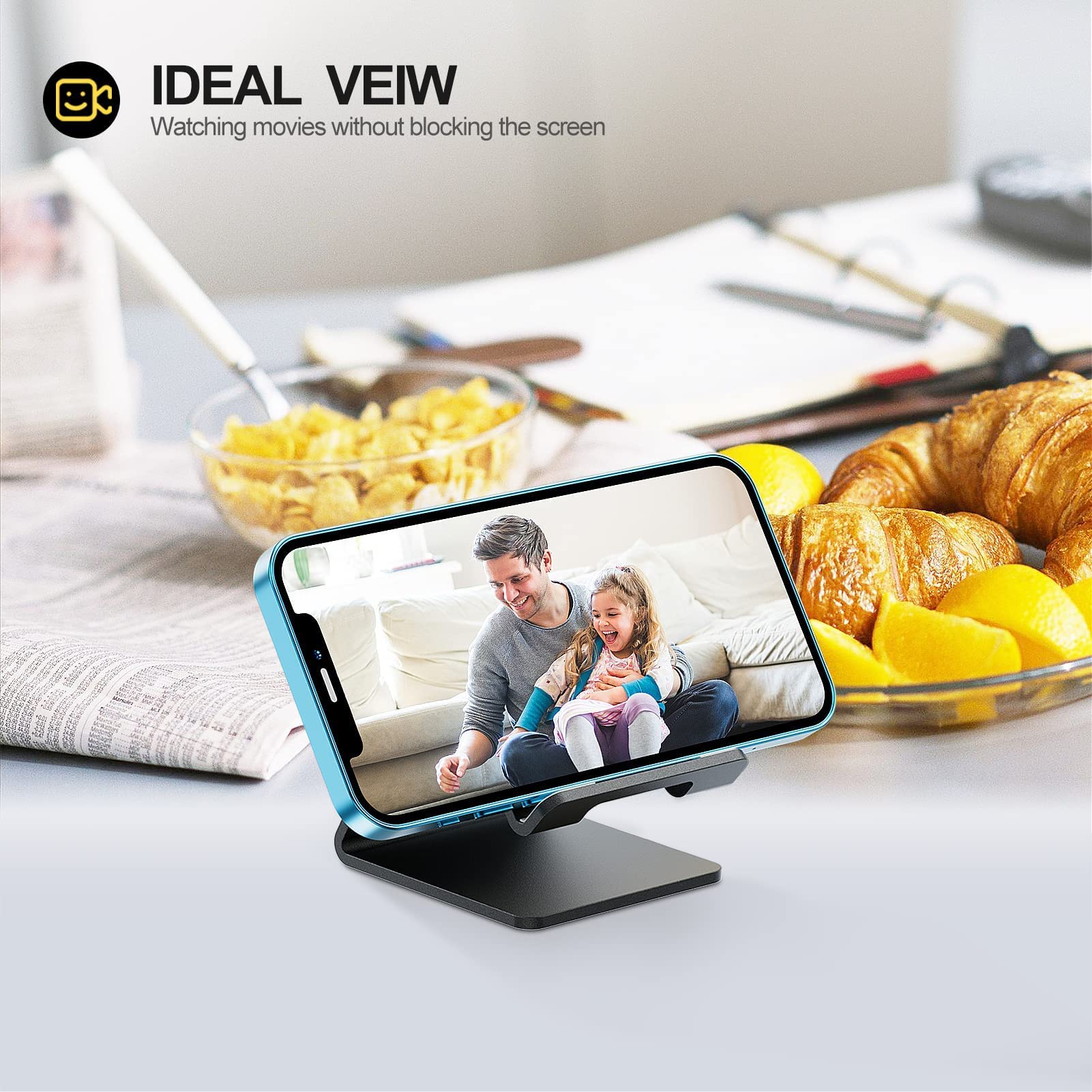 Urmust Adjustable Angle Phone Stand - Black | Universal Smartphone Holder for Desk, Bed, Car & Office | Perfect for Video Calls, Watching Movies & Hands-Free Use