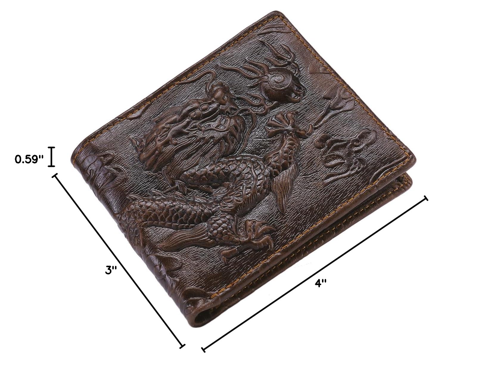 Itslife Men's Genuine Leather Bifold Wallet with 3D Dragon Embossed Design - RFID Blocking Slim Wallet for Men - Perfect Gift for Father's Day, Birthday & Travel (Dragon Brown) | Business & Everyday Carry Essential
