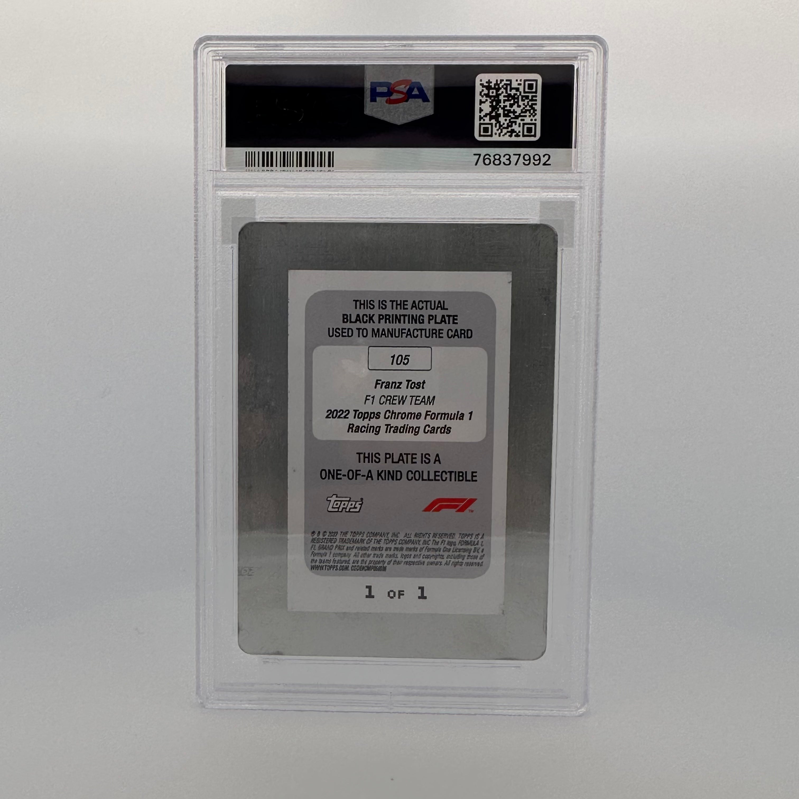 PSA Authentic 1/1 Franz Tost Black Printing Plate - Rare Collectible for Sports Memorabilia Display & Framing
