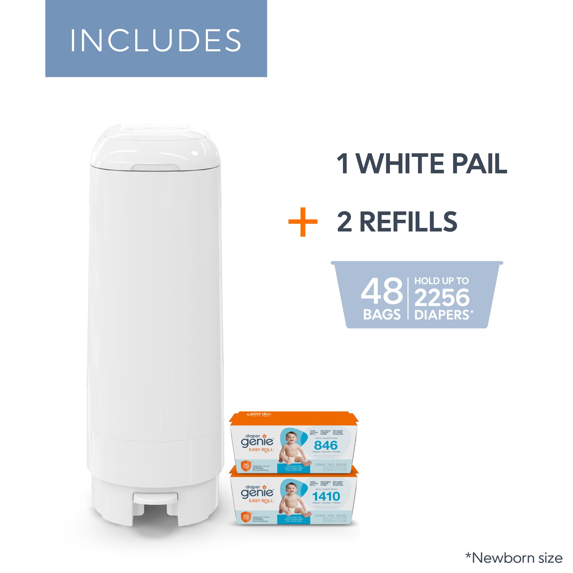 Diaper Genie Signature Gift Set with Easy Roll Refill - 48 Bags | Holds 2256+ Newborn Diapers | Perfect for Nursery, Baby Shower & Diaper Changing Station