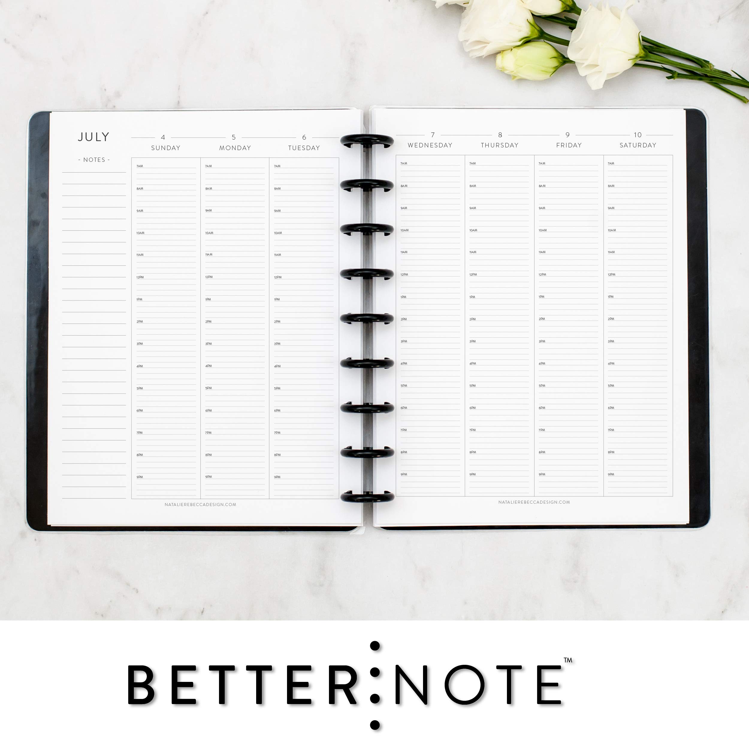 BetterNote July 2025 - June 2026 Academic HOURLY Planner - 9-Disc Refill for Discbound Notebooks (7