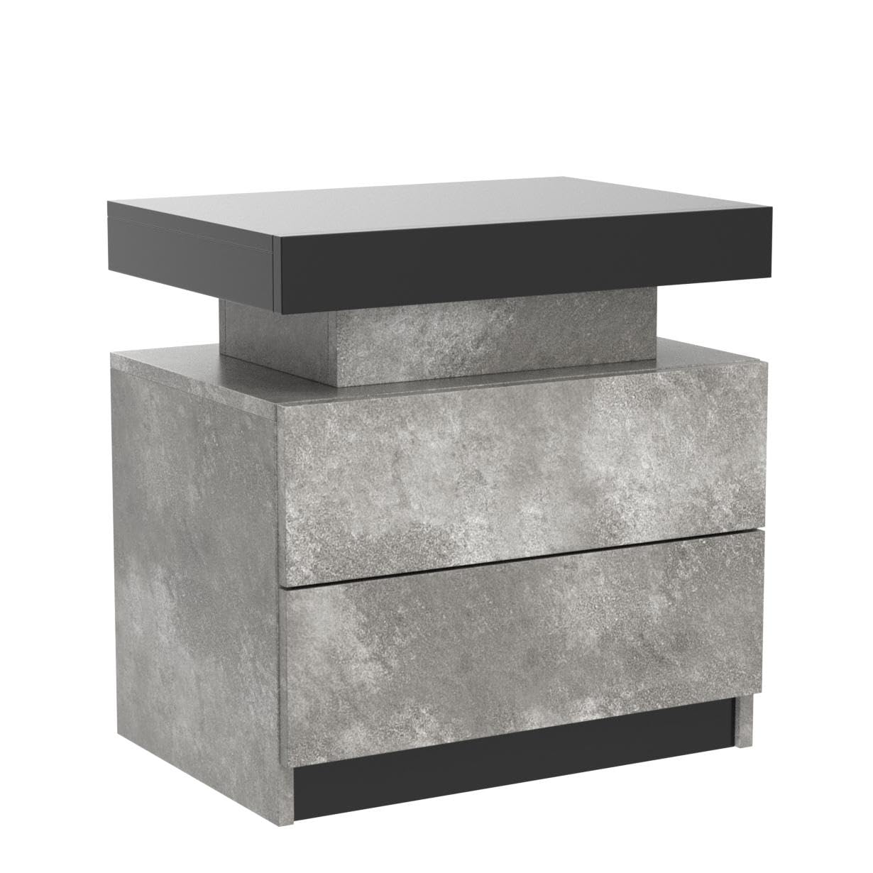 2-Drawer LED Nightstand Set of 2 - Modern Bedside Table with Touch Control Lights, Grey & Black Bedroom Furniture for Bedside Storage & Reading