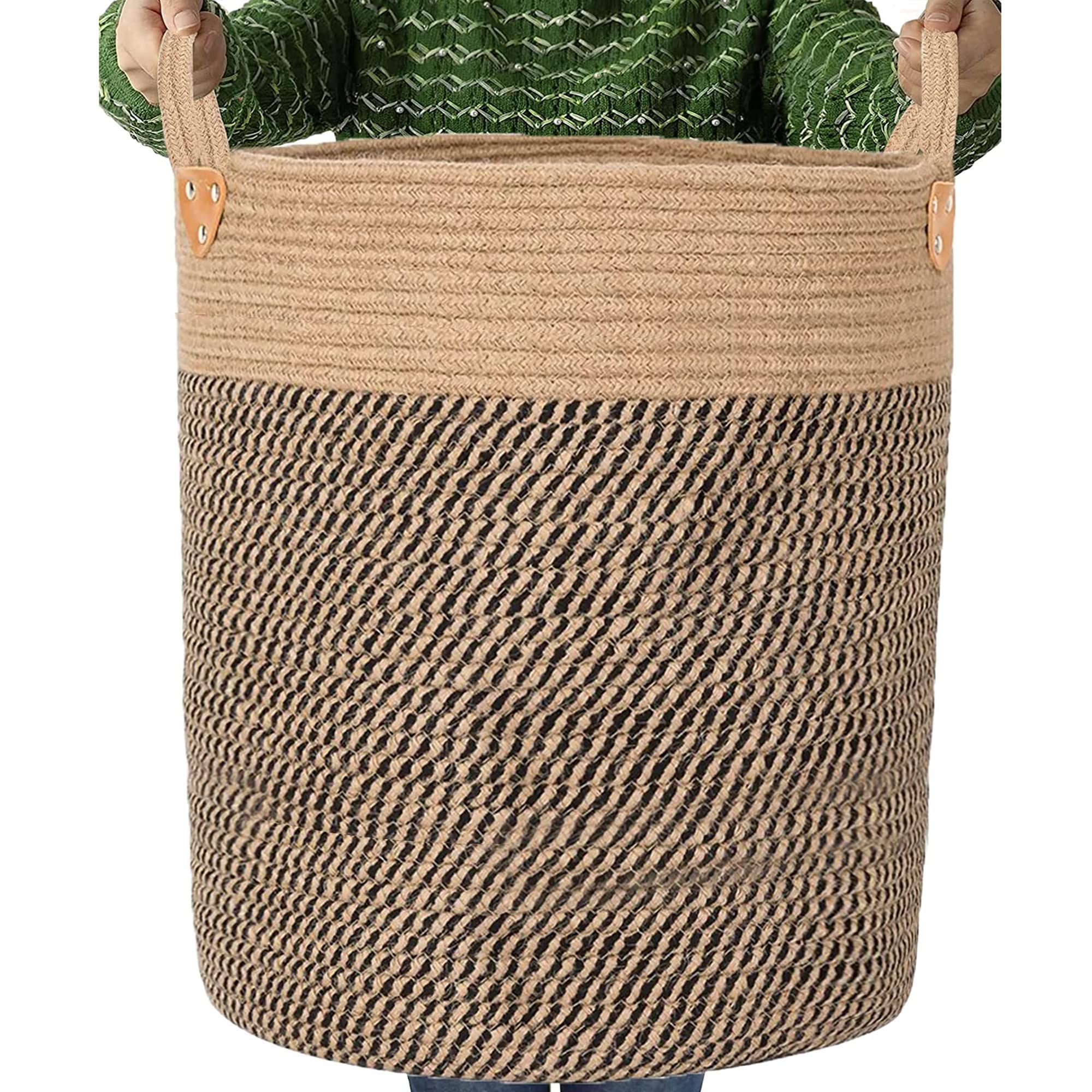 Large Jute Laundry Hamper with Handles - 18