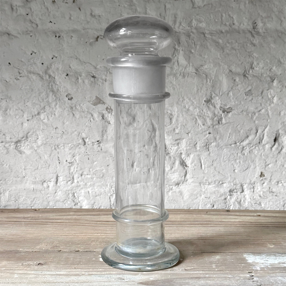 Antique 19th Century French Narrow Glass Jar with Lid - Vintage Apothecary Bottle for Home Decor, Bathroom Storage & Essential Oil Dispenser