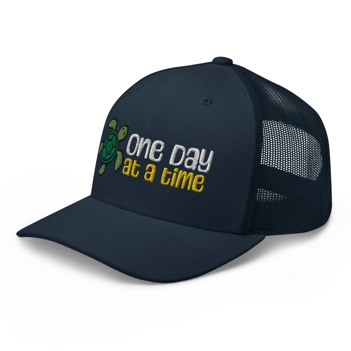 One Day at a Time Turtle Trucker Hat - Stylish Adjustable Baseball Cap with Motivational Message for Daily Resilience - Perfect for Outdoor Activities, Hiking, and Casual Wear