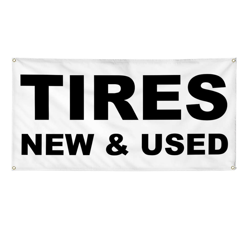 Vinyl Banner - Durable Weatherproof Outdoor Sign for Auto Repair Shops & Industrial Yards - Multiple Sizes (16x40 Inches) with 4 Grommets - Perfect for Car Tires, Black Automotive Signs & Used Vehicle Displays