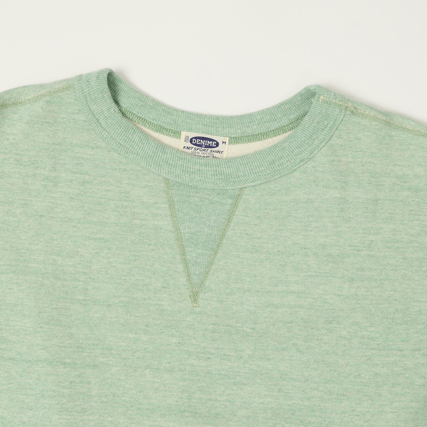 Vintage Denime Lot. 268 '88/12' 4-Needle Crew Neck Sweatshirt in Heather Green - Retro Japanese Streetwear for Men's Casual Outfits
