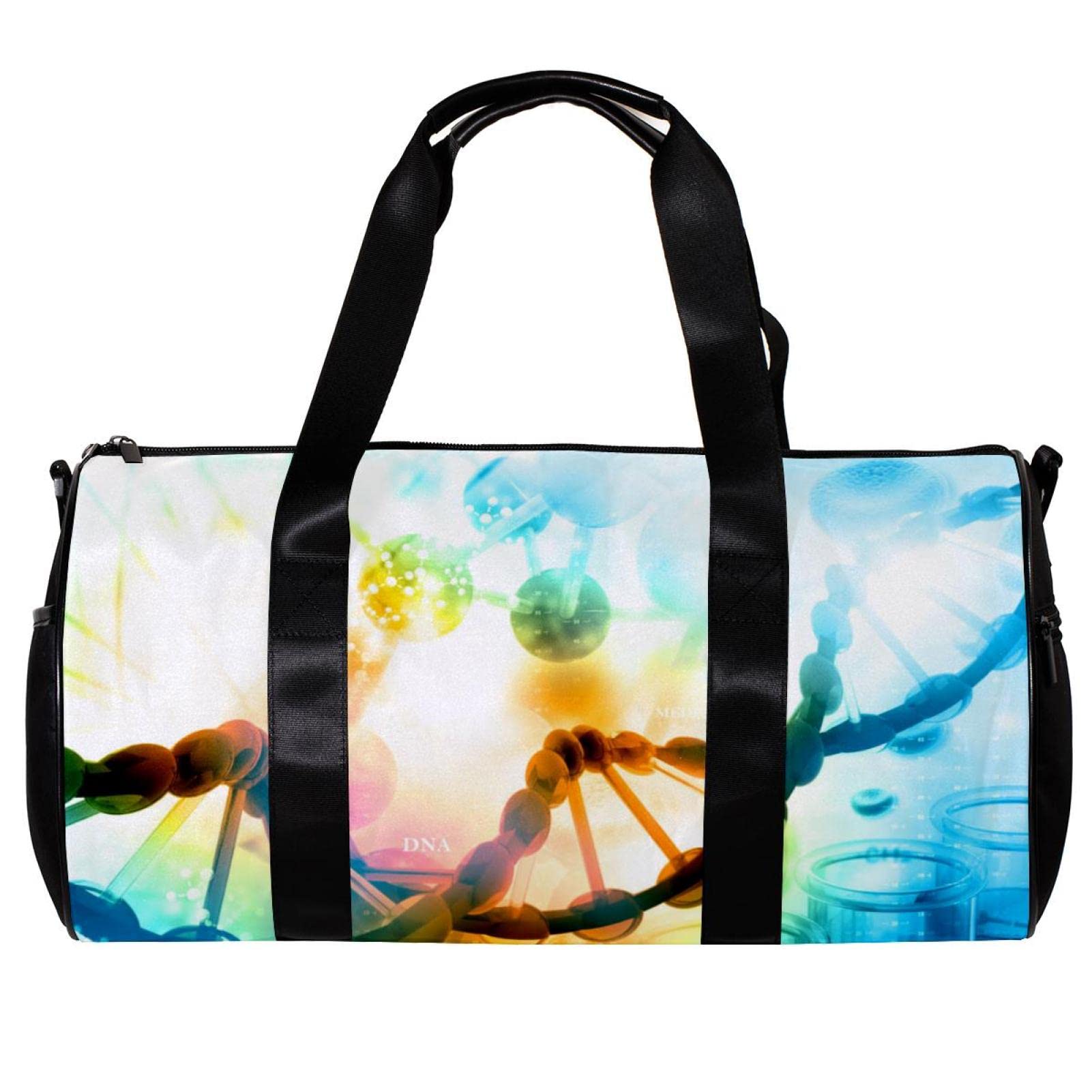 DNA Gene Strand Themed Gym Duffle Bag - Large Capacity Overnight Weekender Carry On Travel Bag for Workout, Gym, Travel & Sports
