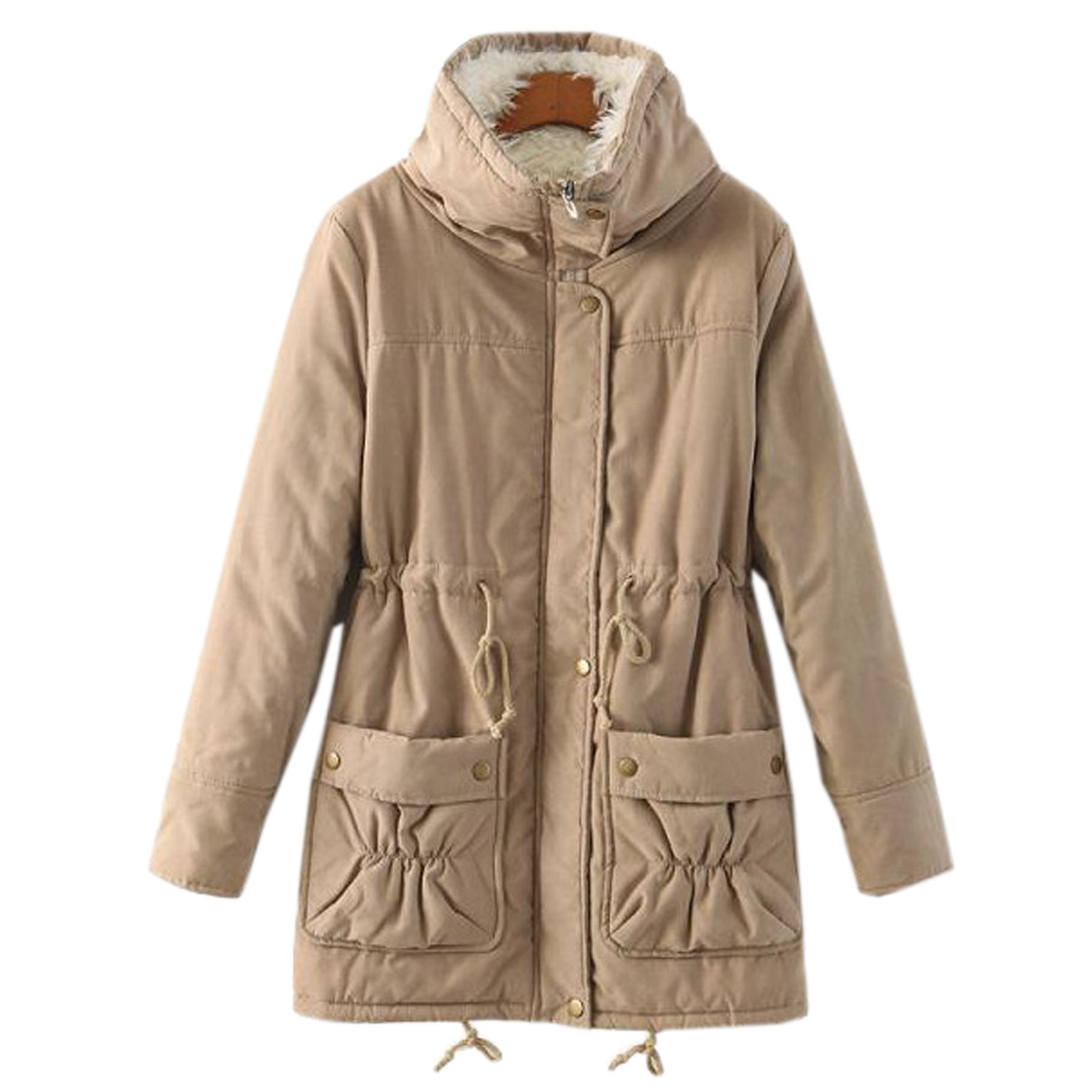 Elonglin Women's Cotton Fleece Lined Parka Hooded Jacket - Mid-Long Winter Coat with Zipper Closure | Warm Outerwear for Cold Weather, Snow Days & Outdoor Activities