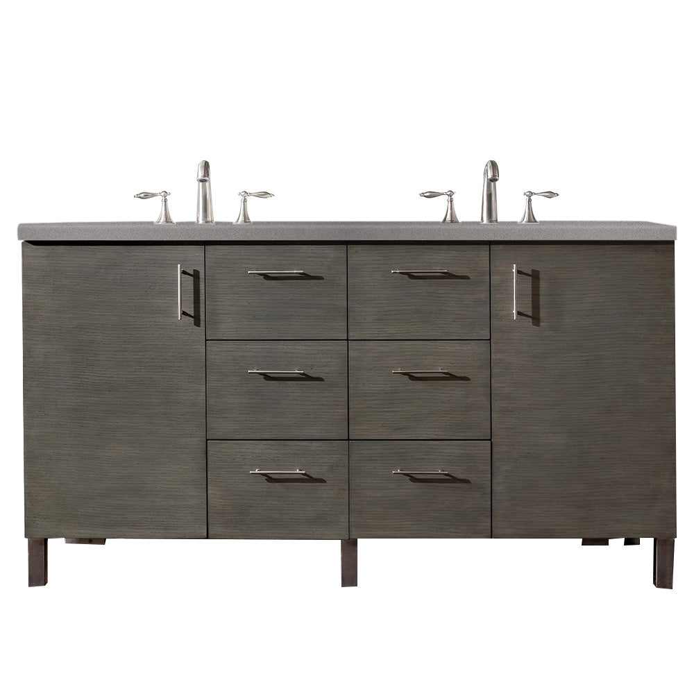 Metropolitan 60 Inch Double Bathroom Vanity in Silver Oak with 3CM Grey Expo Quartz Countertop - Perfect for Master Bathroom or Guest Bath Renovation