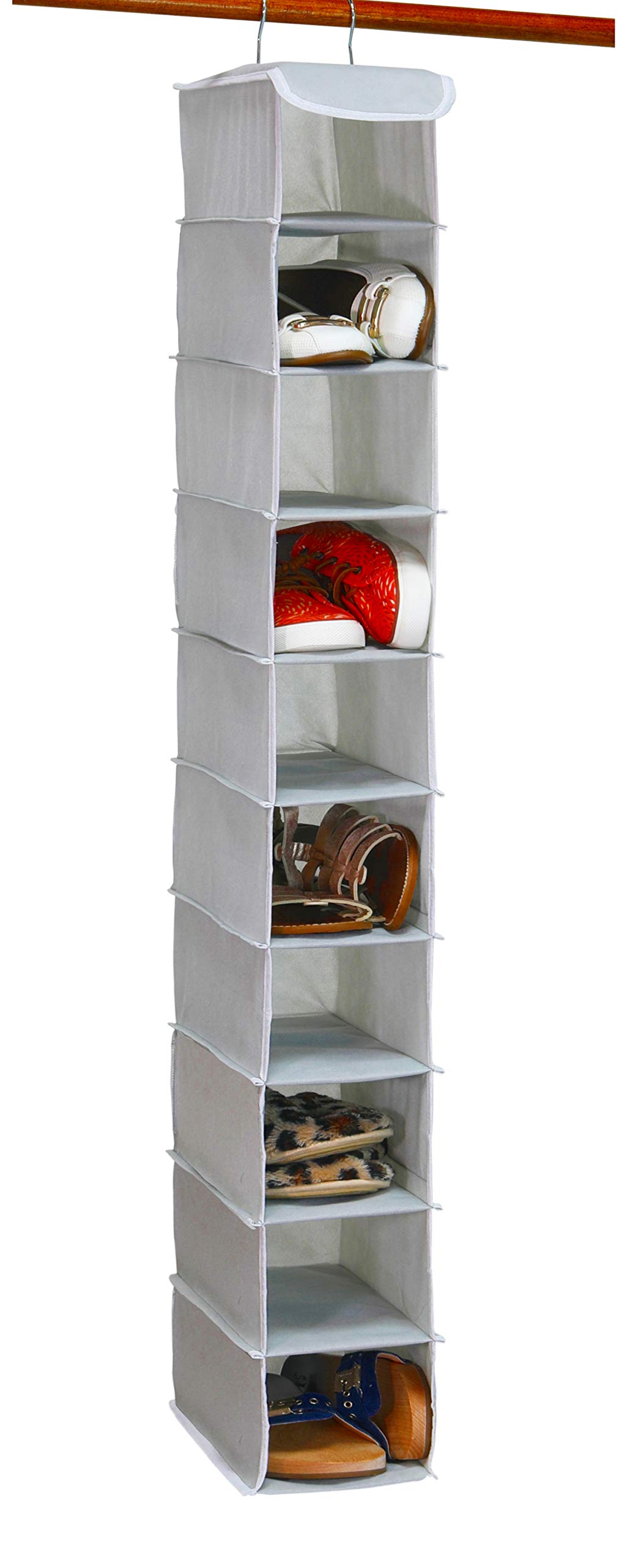 Simple Houseware 10-Tier Hanging Shoe Organizer for Closet - Space Saving Grey Shoe Storage Rack - Perfect for Bedroom, Entryway, and Dorm Organization