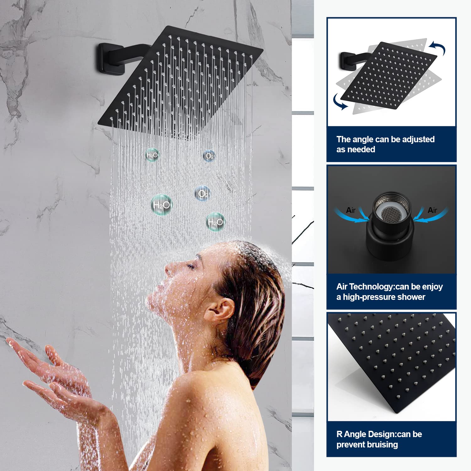 Matte Black 3-Handle Tub Shower Faucet System - High Flow Rain Shower Head & Handheld Spray Combo with Wall Mount Trim Kit & Valve | Perfect for Modern Bathroom Renovations & Spa-Like Shower Experience