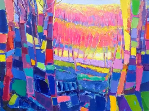 Ruslan Khais Blue Shadows Coral Pink Sunset Art Print - Stunning Wall Decor for Living Room, Bedroom & Office