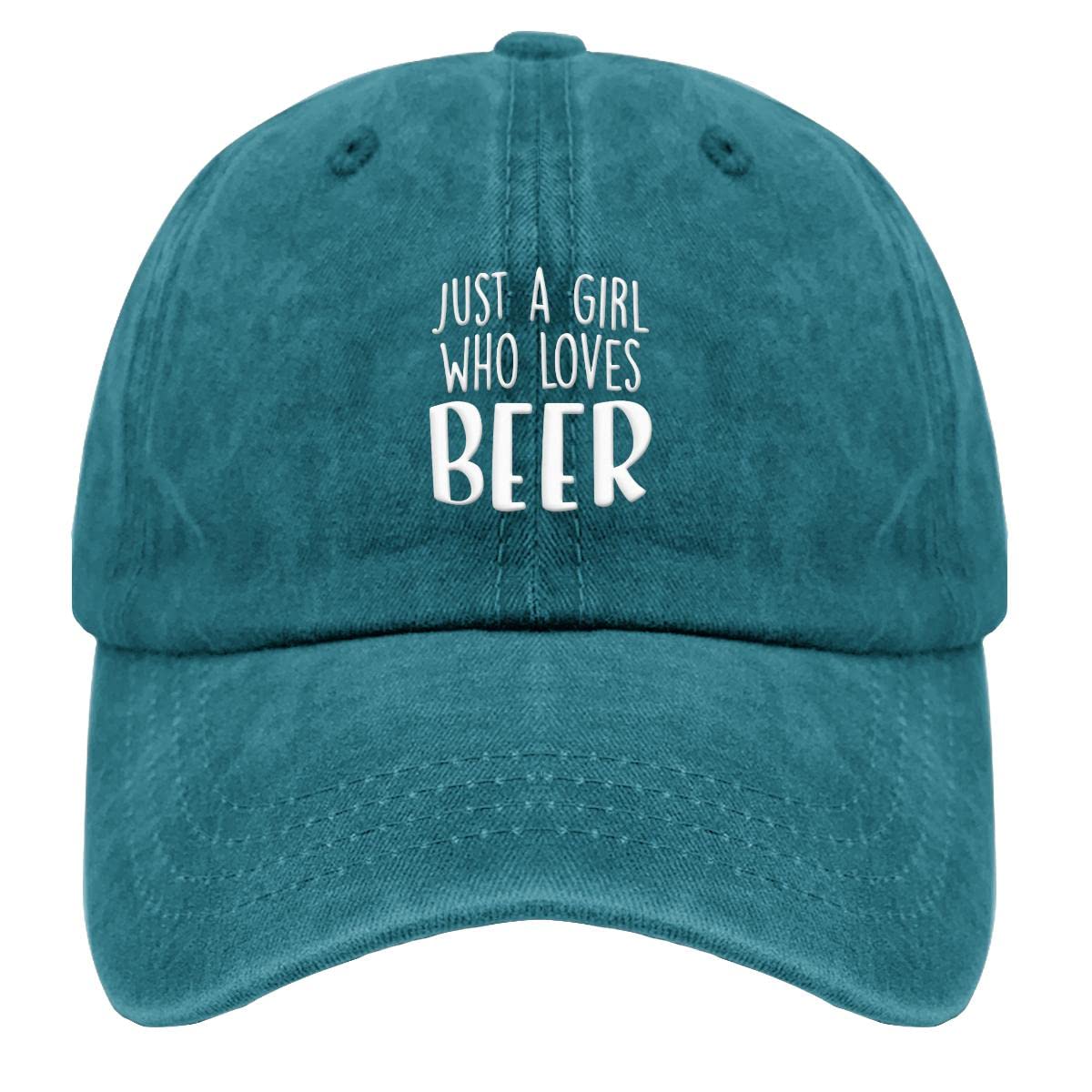 Low Profile Baseball Cap for Men - Adjustable Cotton Trucker Hat with 'Just A Girl Who Loves Beer' Design - Perfect for Walking, Outdoor Activities & Casual Wear