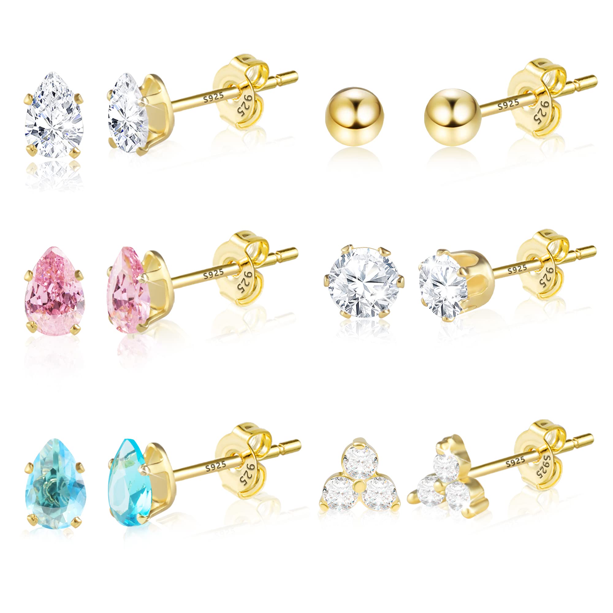 Elegant Cubic Zirconia Stud Earrings Set - Silver & Gold Butterfly & Heart Earrings for Women, Girls & Men | Perfect for Gifts, Parties & Daily Wear