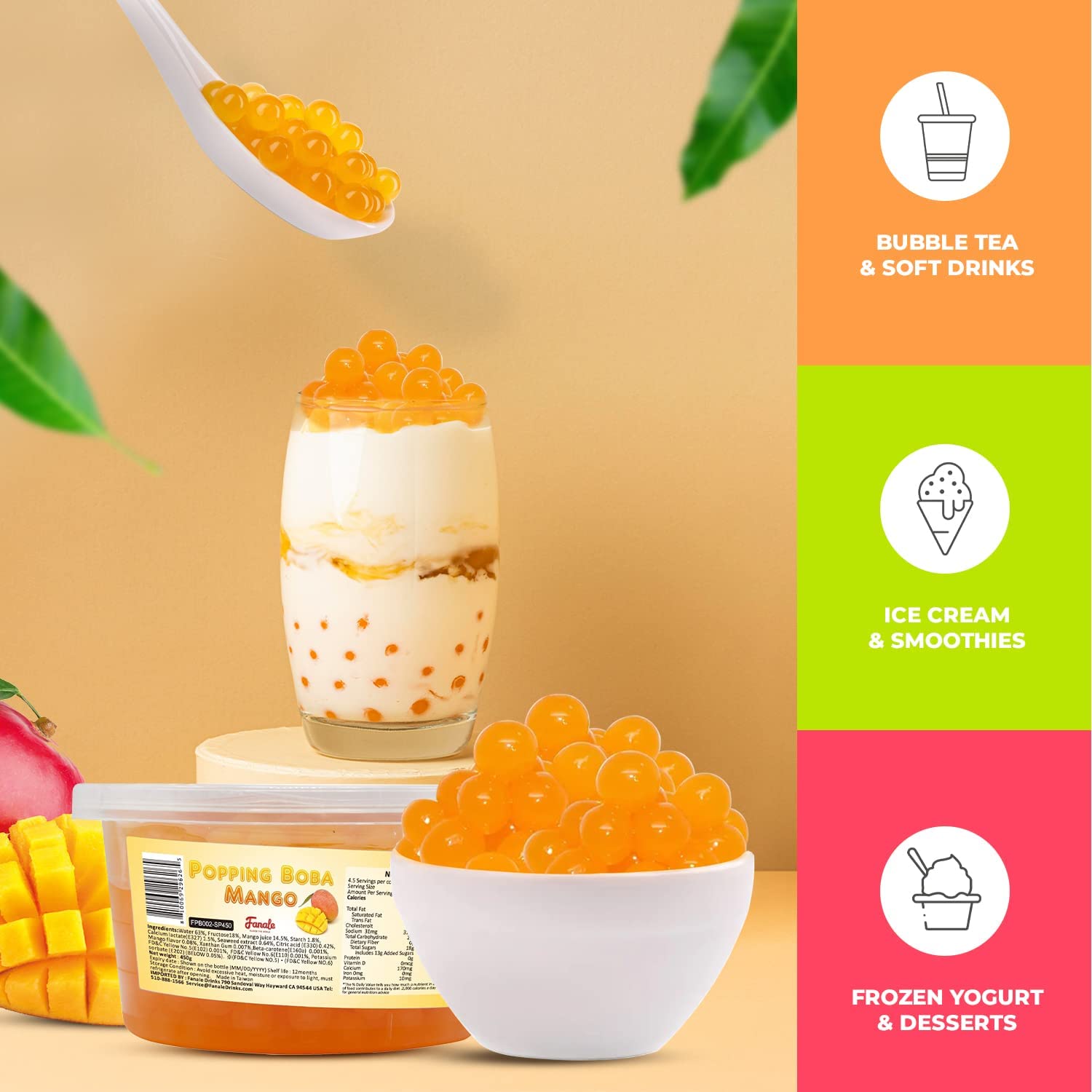 Premium Popping Bursting Boba Juice Balls (1 lb Tub) - Tapioca Pearls for Bubble Tea, Desserts, Smoothies & DIY Drinks - Chewy & Flavorful Topping