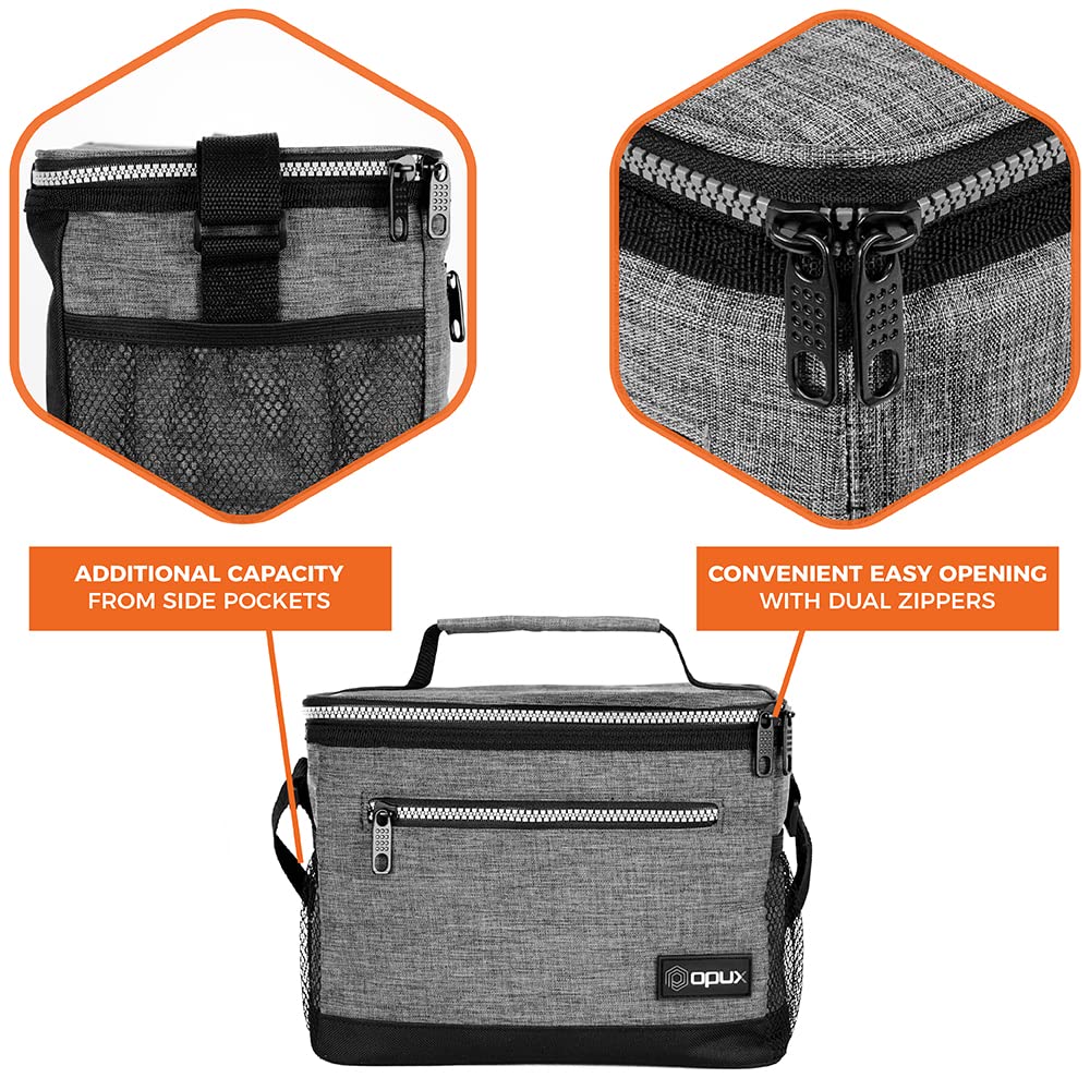 OPUX Insulated Lunch Box for Men & Women - Leakproof Soft Cooler Tote for Work, School & Travel - Large Lunch Bag for Adults & Kids - Perfect for Picnic, Beach, Hiking & Office - Heather Grey