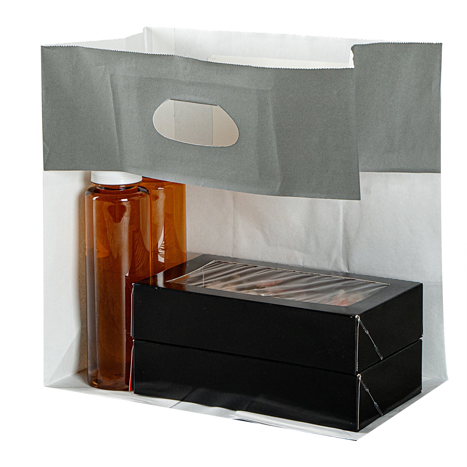 Premium Rectangle Gray Paper Take Out Bags with Handles - 11