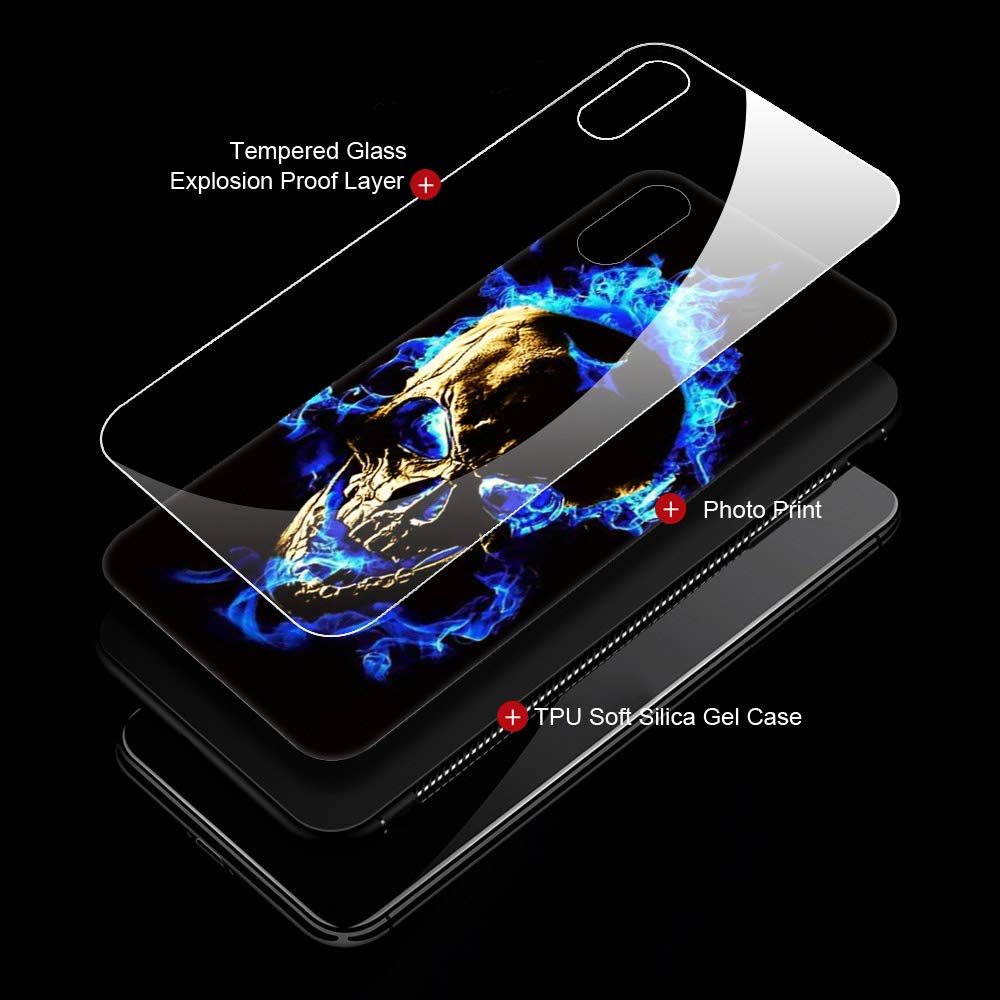 Shockproof iPhone X/XS Case with Plexiglass Back & Soft TPU Bumper - Blue Skull Design | Compatible with iPhone X and iPhone XS | Perfect for Daily Protection, Outdoor Activities, and Style Statement