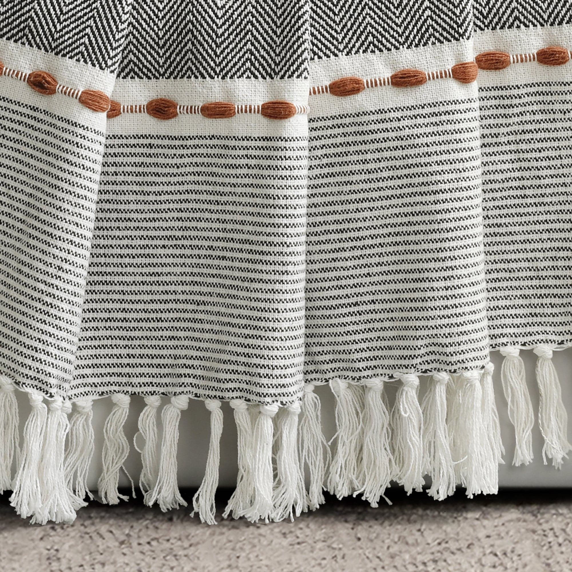 Herringbone Stripe Yarn-Dyed Cotton Woven Tassel Throw Blanket - Soft & Cozy Decorative Couch Cover for Living Room, Bed, Sofa