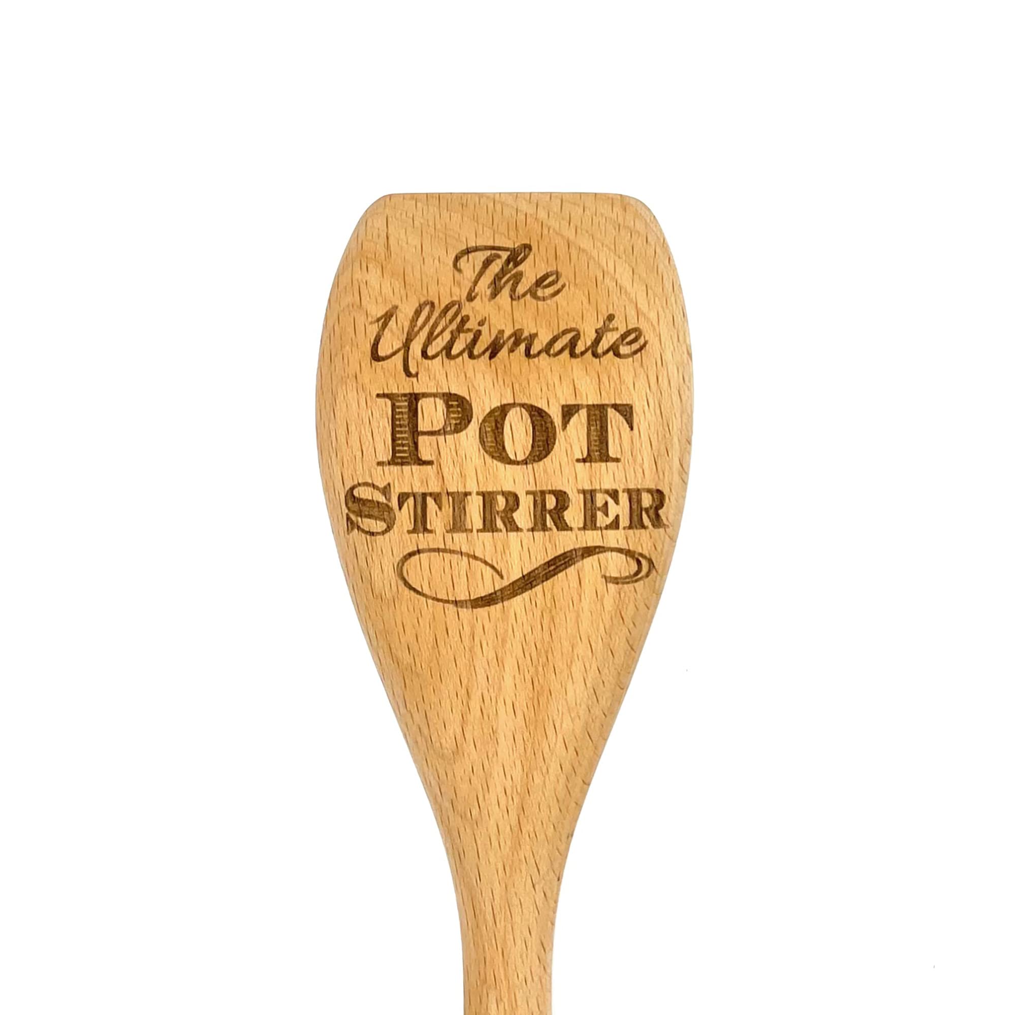 Premium Wooden Cooking Spoon - Durable & Ergonomic Stirring Utensil for Kitchen - Funny 'Stir the Pot' Engraved Gift for Mom, Dad, Grandparents - Personalized Kitchen Tool for Baking, Cooking & Serving - Perfect for Home Chefs & Gift Occasions