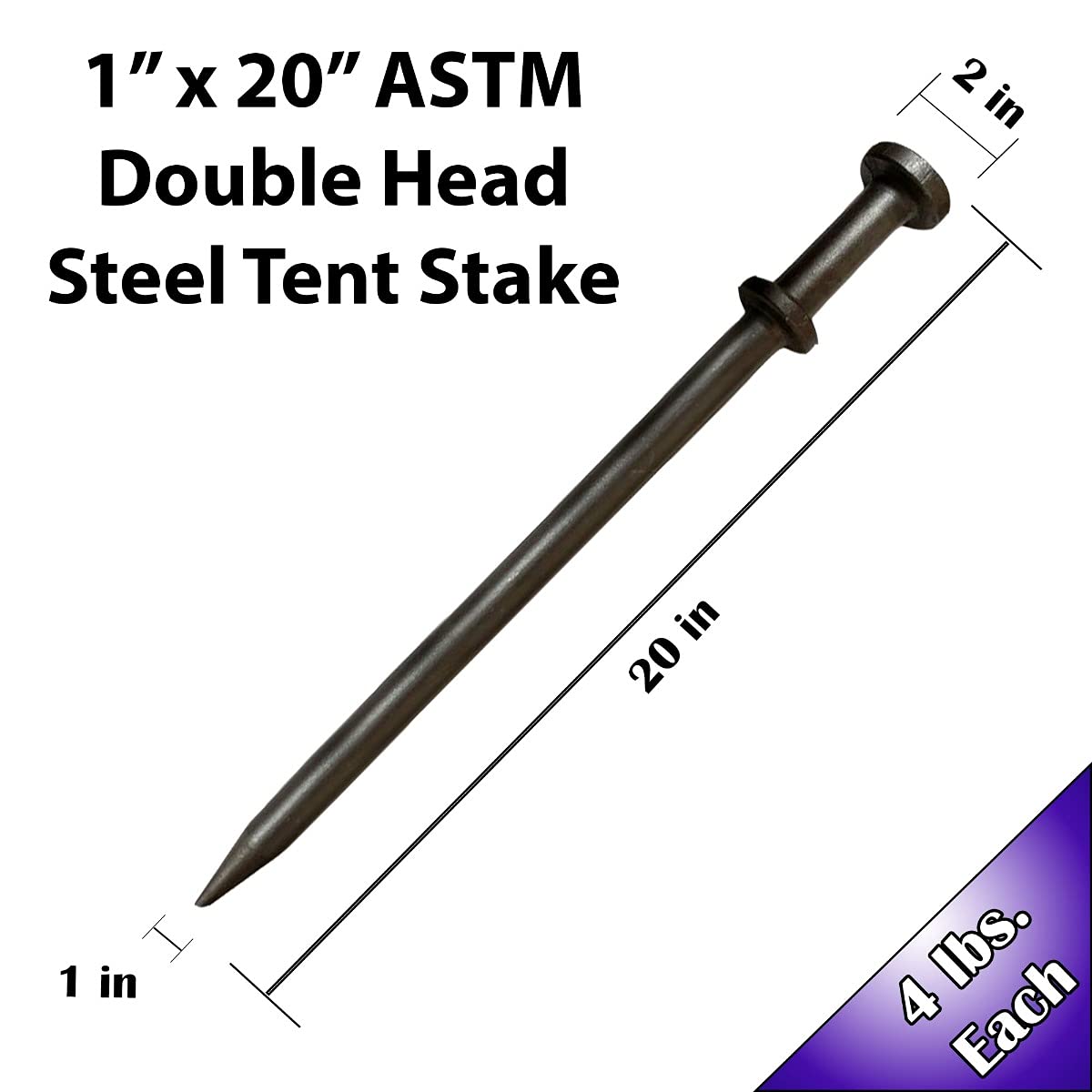 Heavy Duty Double Head Metal Tent Stakes - 20 Inch Steel Ground Anchors for Commercial Inflatables, Event Tents & Camping Shelters (10 Pack) - Perfect for Outdoor Parties, Festivals and Windy Weather Conditions