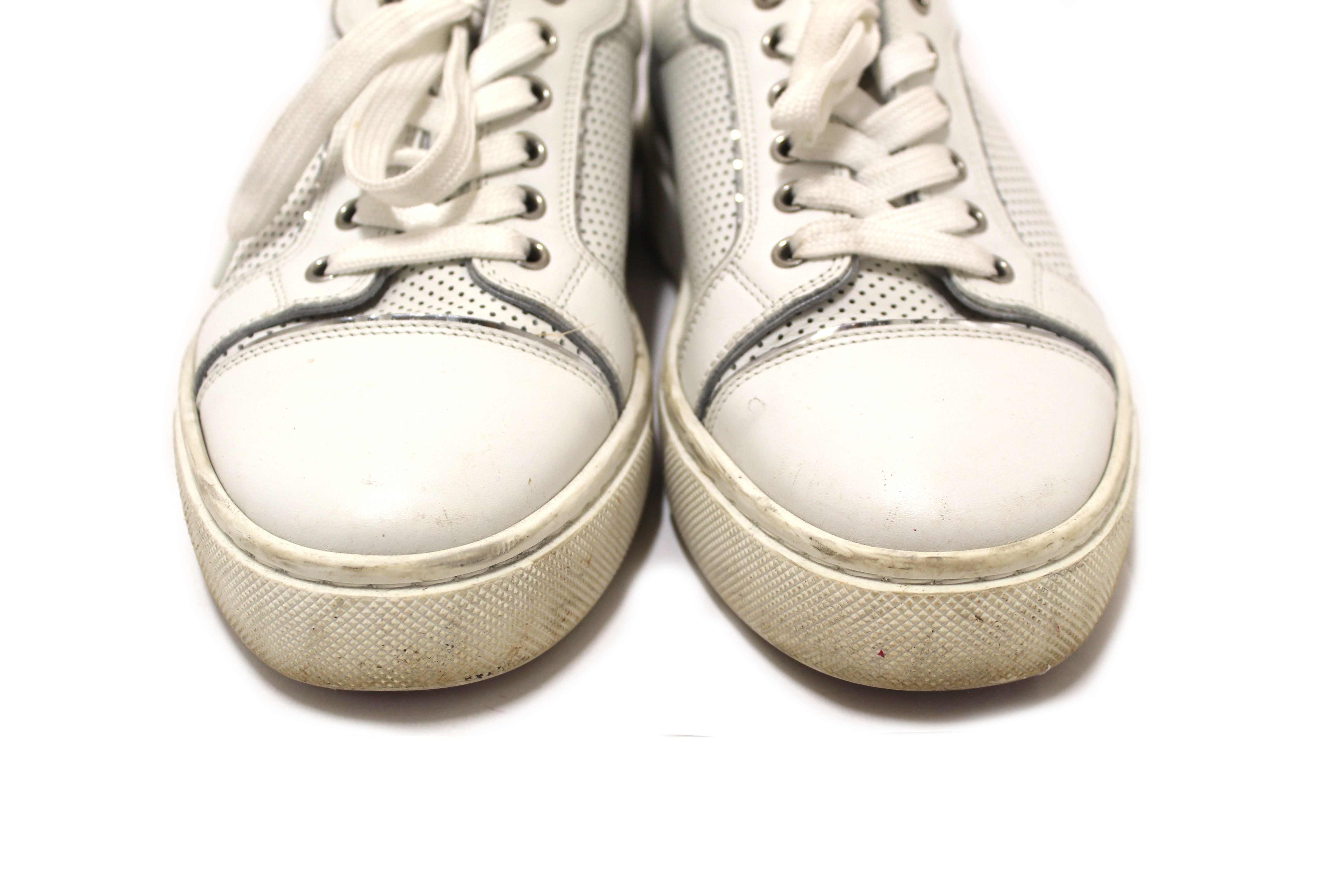 Authentic Christian Louboutin White & Silver Vieirissima Sneakers Women's Size 39 - Luxury Fashion Shoes for Parties, Weddings & Special Occasions