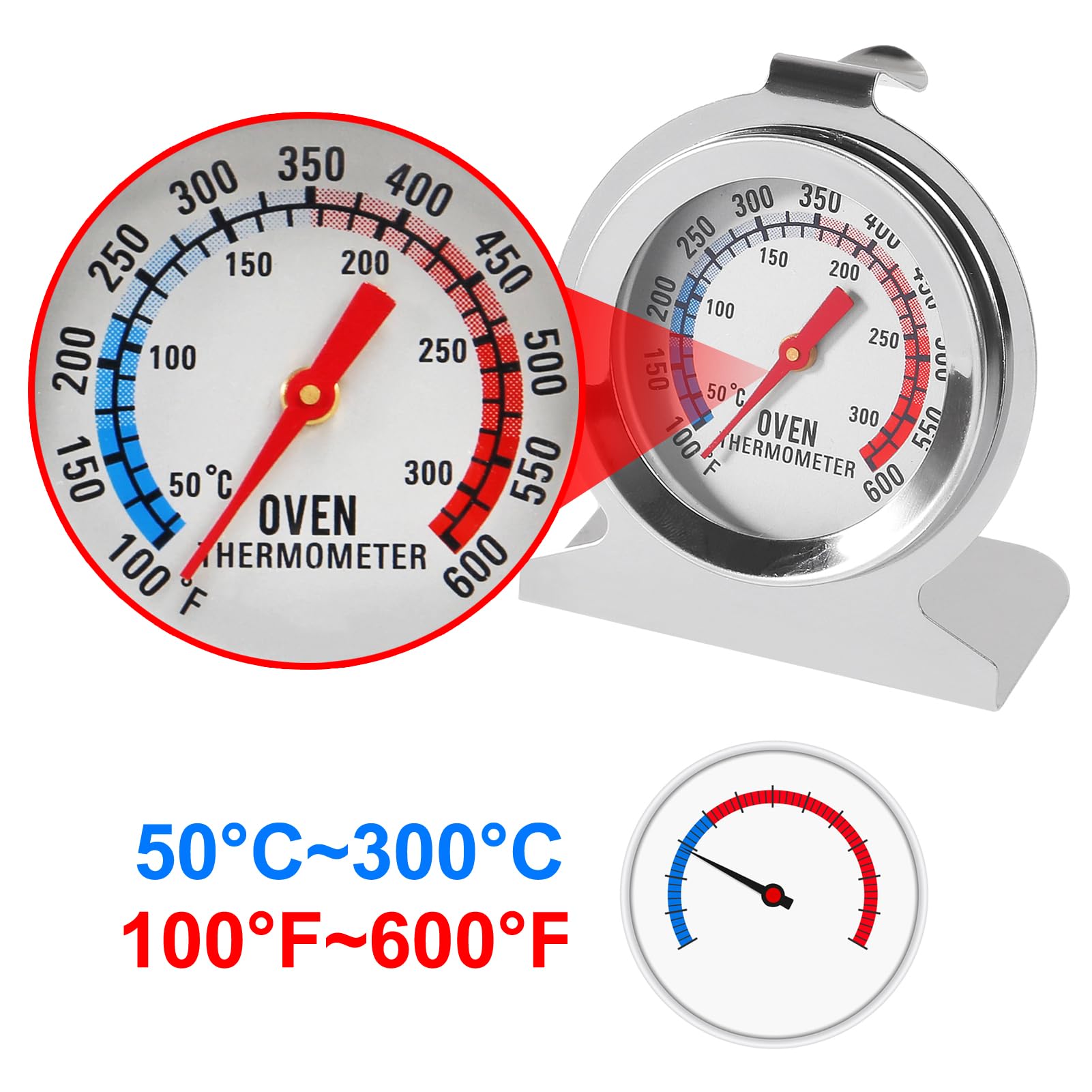 12Pcs Stainless Steel Oven Thermometer 100-600°F/50-300°C - High Accuracy Cooking Thermometer for Baking, Grilling, Frying & BBQ - Perfect for Kitchen, Oven, Grill & Outdoor Cooking