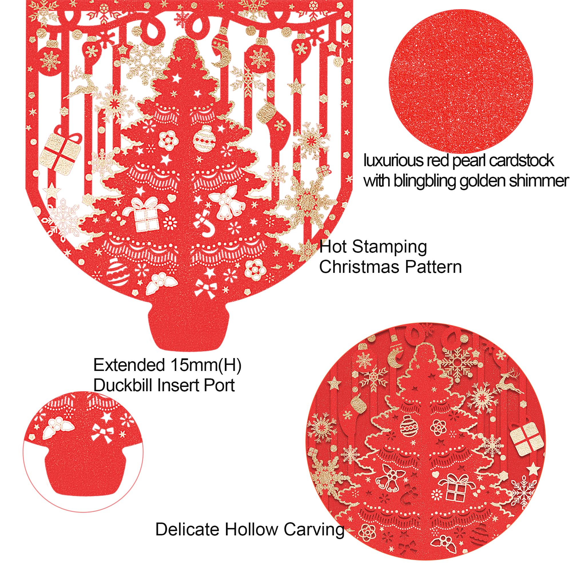 12 Pcs Christmas Money Holder Envelopes for Cash Gifts - Gold Foil & Laser Cut Holiday Currency Envelopes - Perfect for Christmas Cash Stuffing, Holiday Gifting & Party Favors (Red)