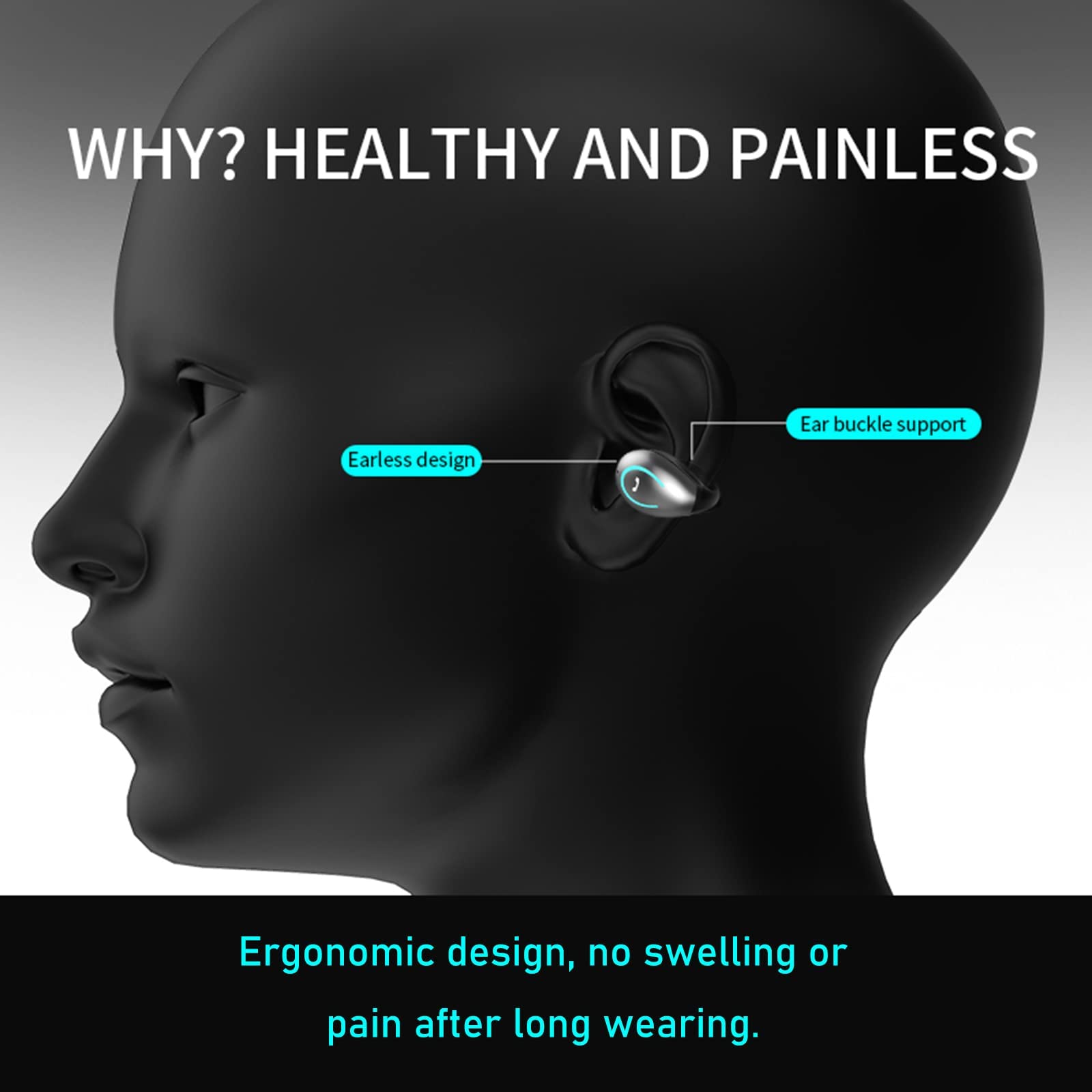 Open Ear Wireless Bluetooth Earbuds - Sports Headphones with Microphone, Waterproof & Lightweight for Running, Workout - Long Battery Life, Compatible with Android/iOS (Grey) | Perfect for Gym, Jogging & Outdoor Activities