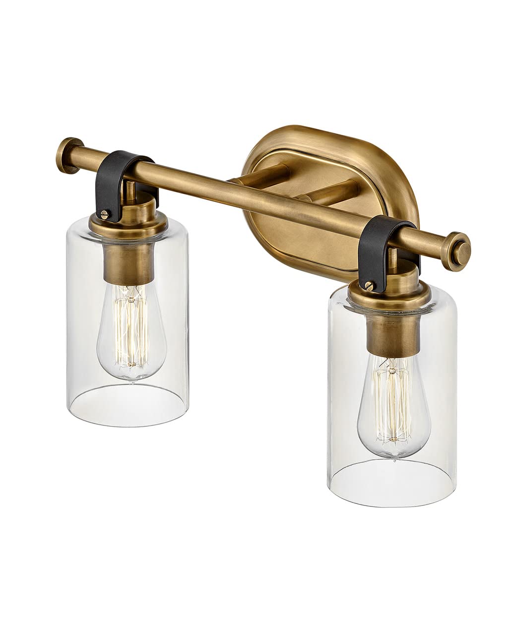 Hinkley Halstead Small Two Light Vanity Sconce - Rustic Style Faux Leather Clear Glass Shade Heritage Brass Finish - Perfect for Bathroom Vanity, Bedroom, or Entryway Lighting