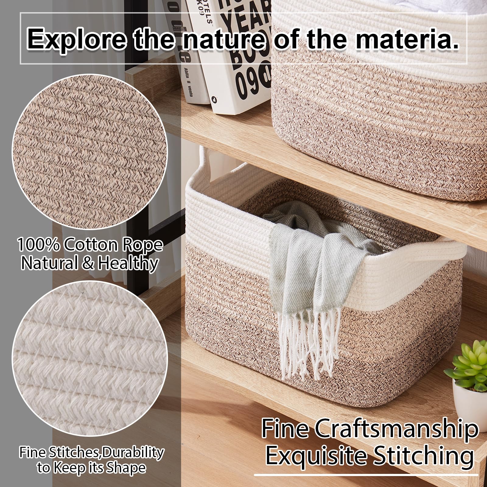 OIAHOMY 3-Pack Woven Cotton Rope Storage Baskets - Gradient Yellow, Multi-Purpose Organizer for Toys, Towels, Bathroom & Home Decor | Perfect for Nursery, Laundry Room & Closet Organization