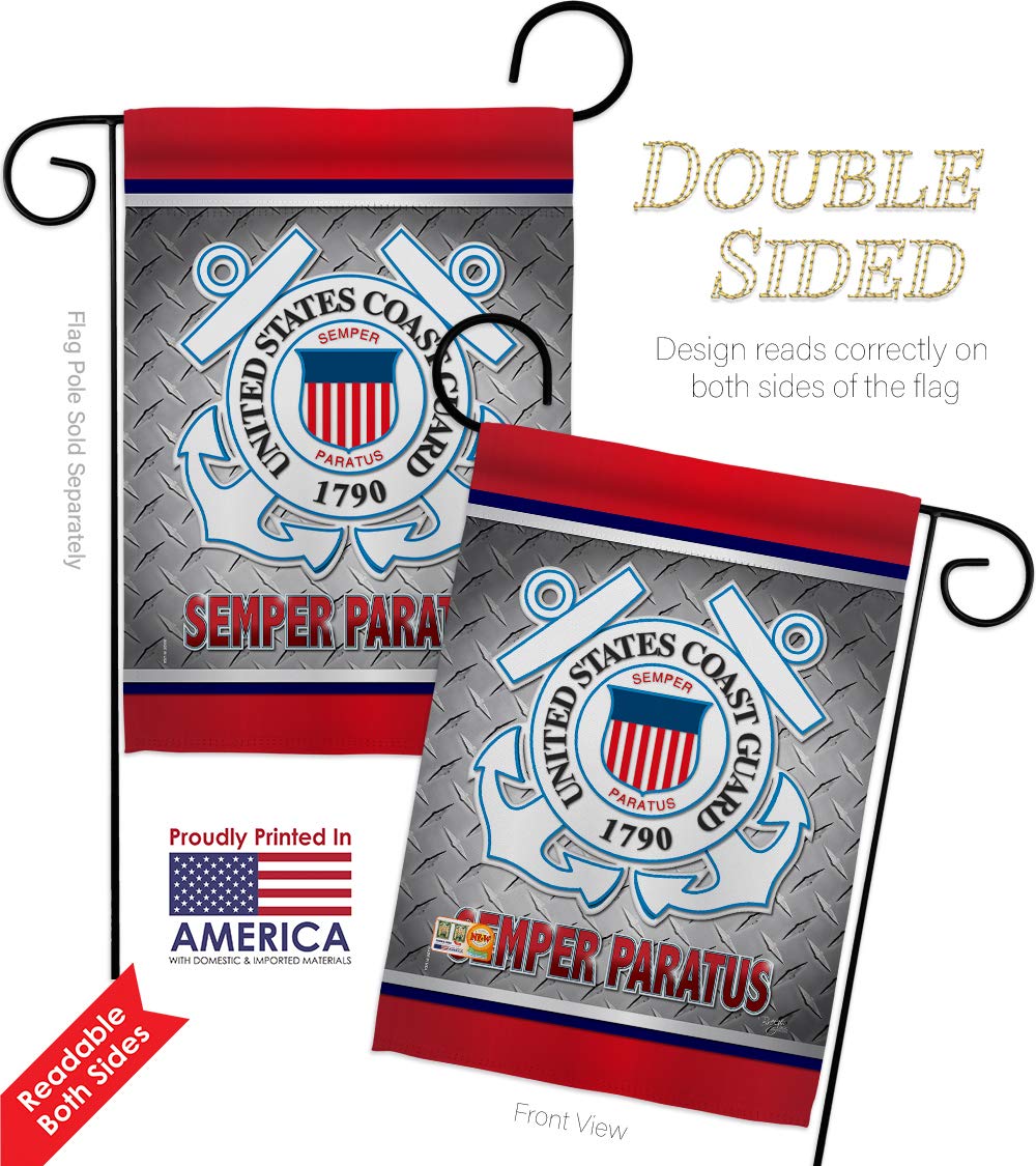 US Coast Guard Semper Paratus Garden Flag Kit - Double-Sided 28x40 Inch Military Yard Banner for Veterans, Armed Forces & Patriotic Home Decor (Made in USA) | Perfect for Memorial Day, Veterans Day & Front Yard Displays