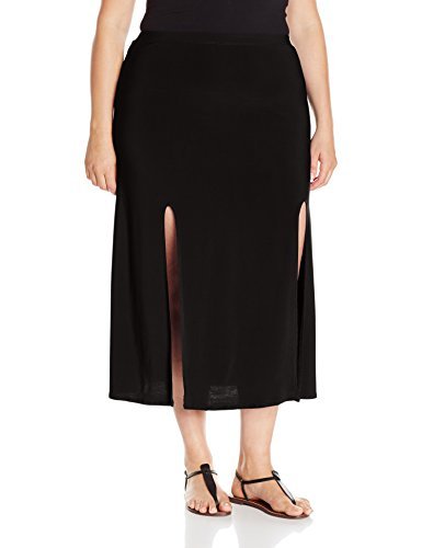 Star Vixen Women's Plus Size Double Slit Stretchy Knit Maxi Skirt - Comfortable Pull-On Design for Casual Wear, Date Nights & Office Outfits