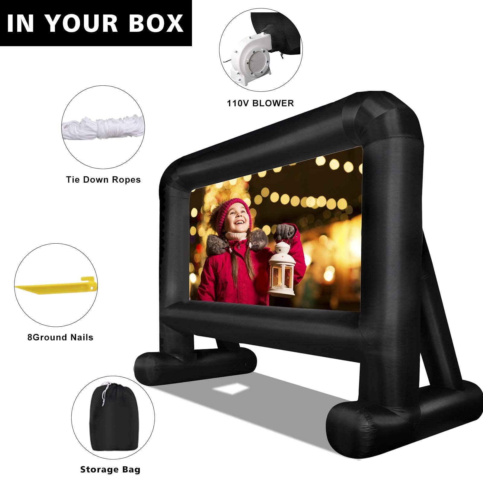 OUTTOY 16FT Inflatable Projection Screen with Quiet Fan & Storage Bag - Portable Outdoor Movie Screen for Backyard, Parties, Camping, and Events - Easy Setup & Durable Design for Home Theater & Entertainment