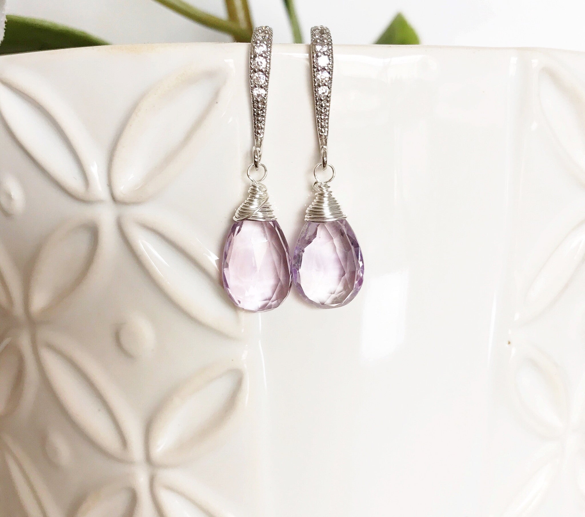 Nalani Pink Amethyst Earrings (E345) – Elegant Dangle Earrings for Women, Perfect for Weddings, Parties & Special Occasions