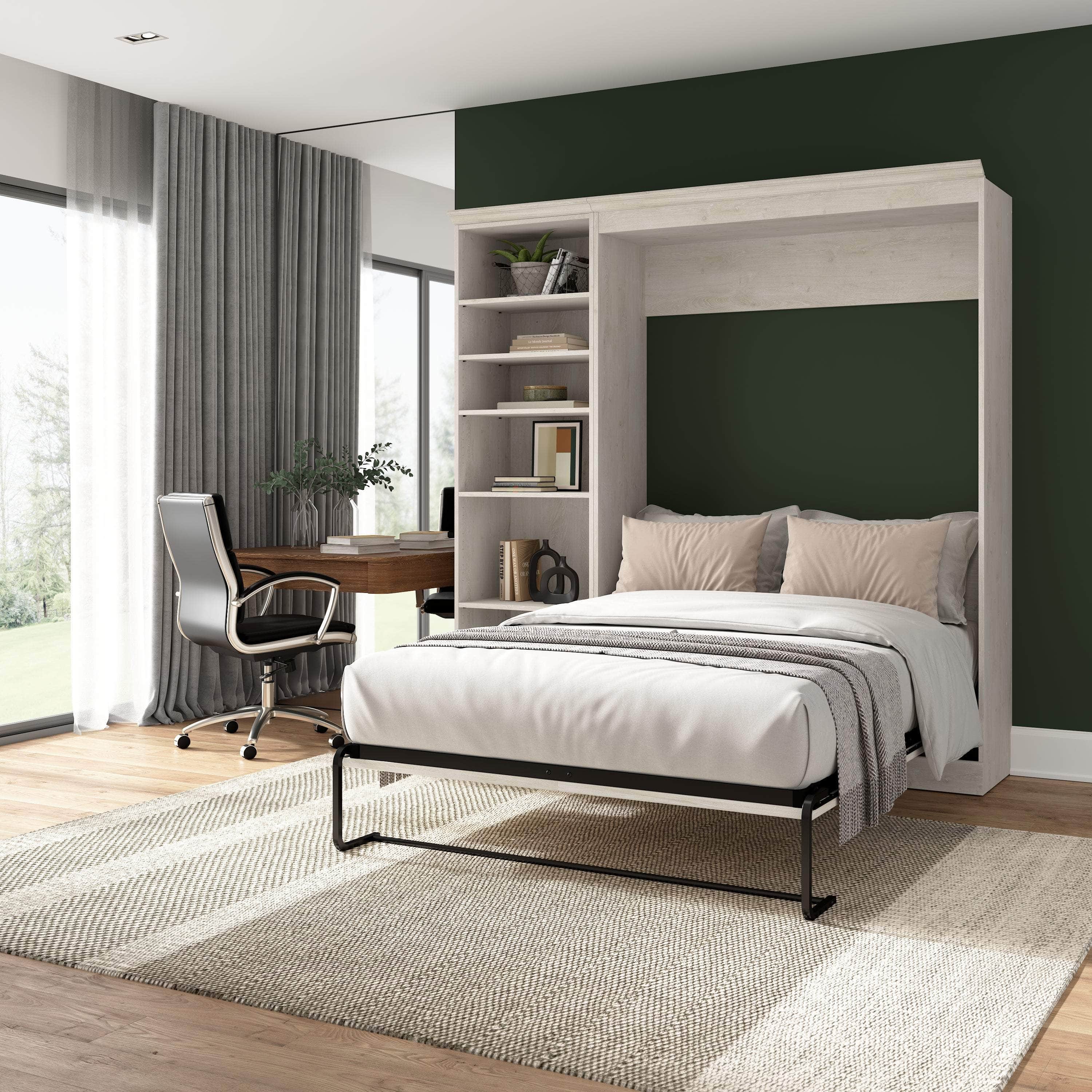 Space-Saving Full Murphy Wall Bed with Built-In Storage Unit - 3 Color Options for Bedroom, Guest Room, or Studio Apartment